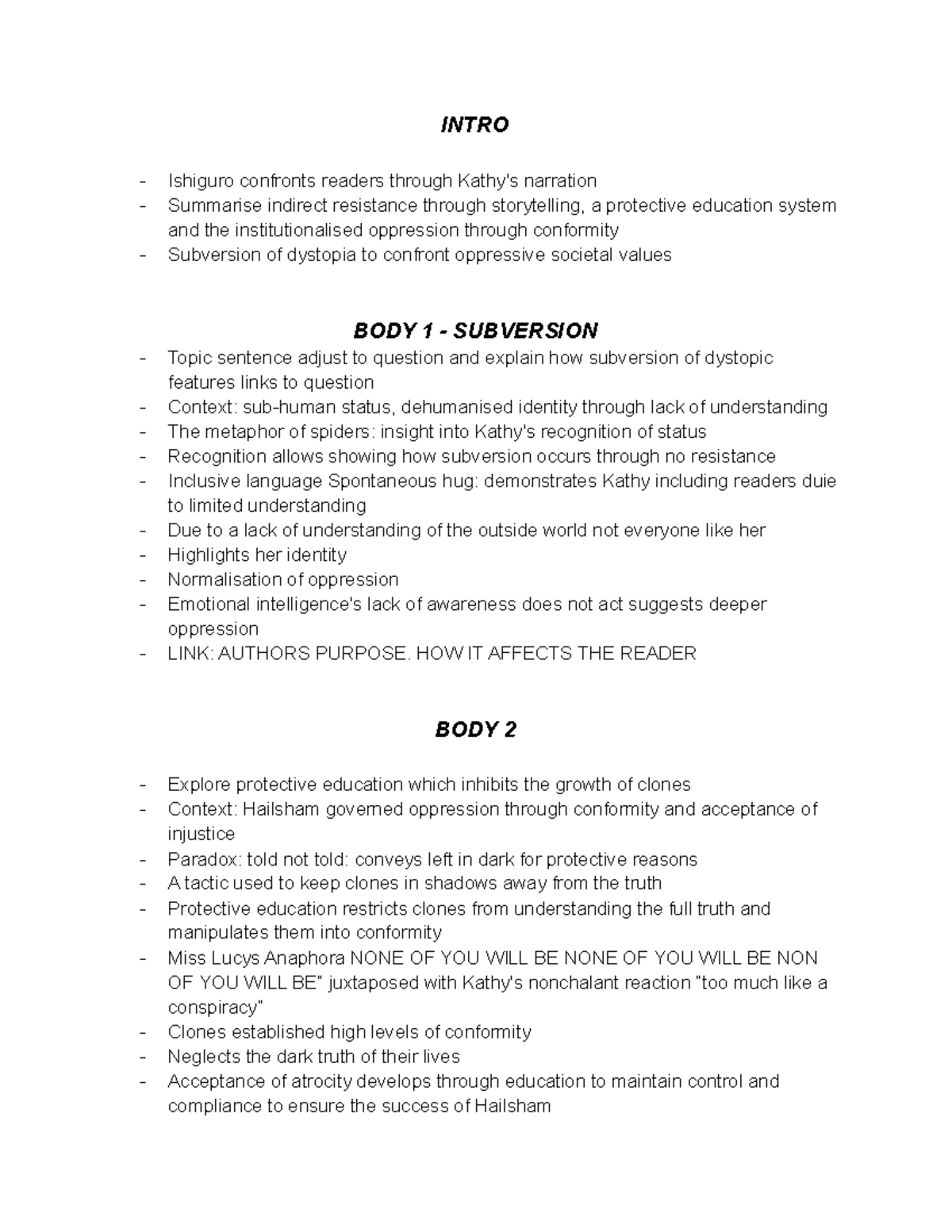 Intro - notes - INTRO Ishiguro confronts readers through Kathy's ...