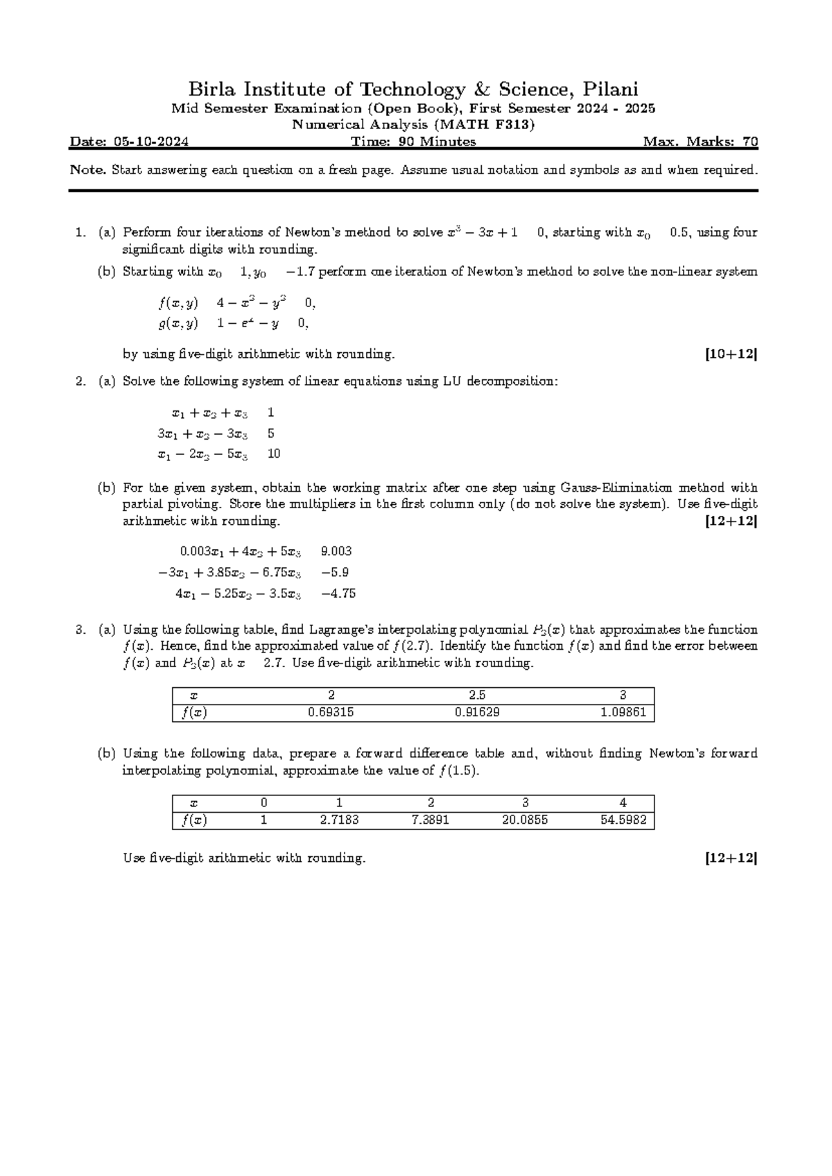 Mid Sem Solution Key - Birla Institute of Technology & Science, Pilani ...