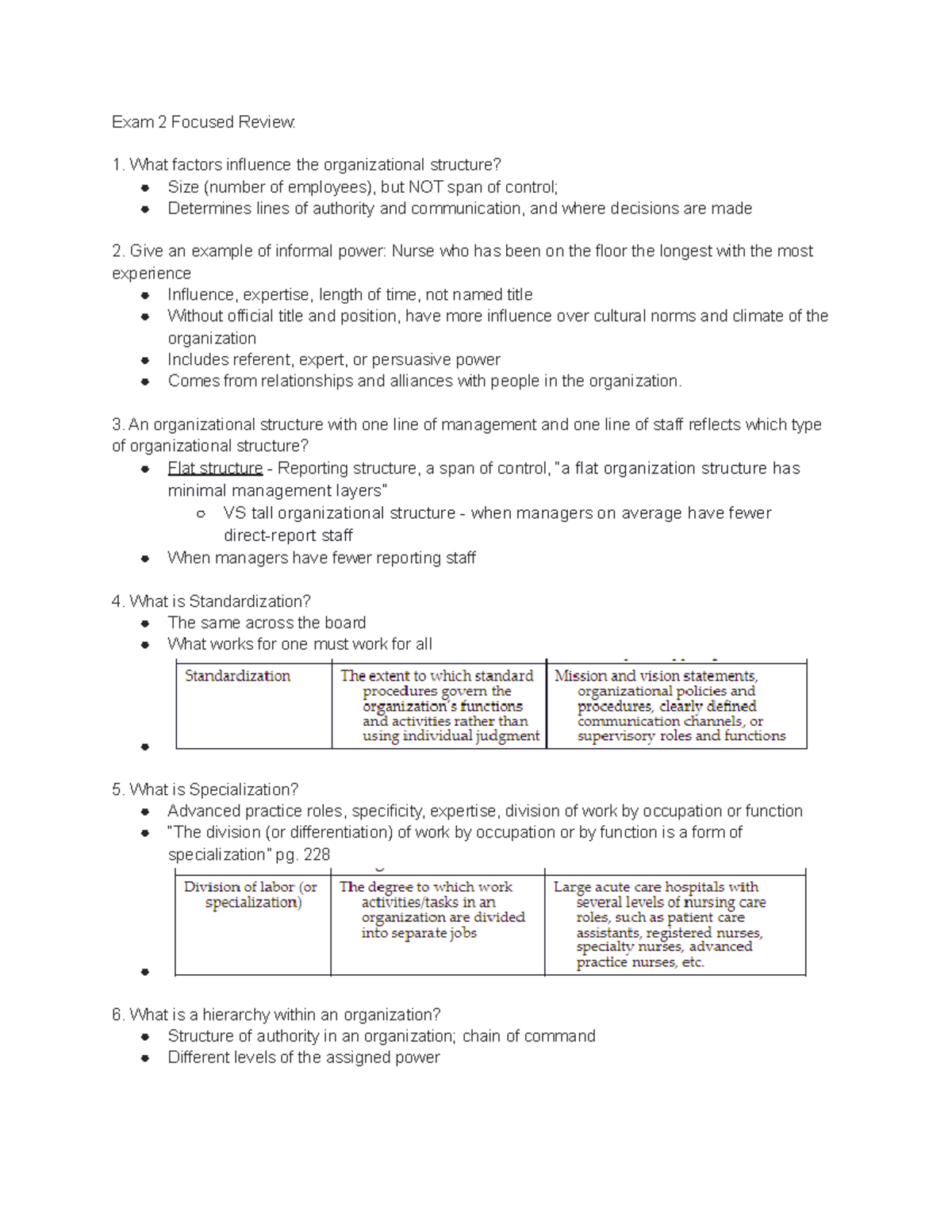 Exam 2 Focused Review: - This is a study guide provided by the ...