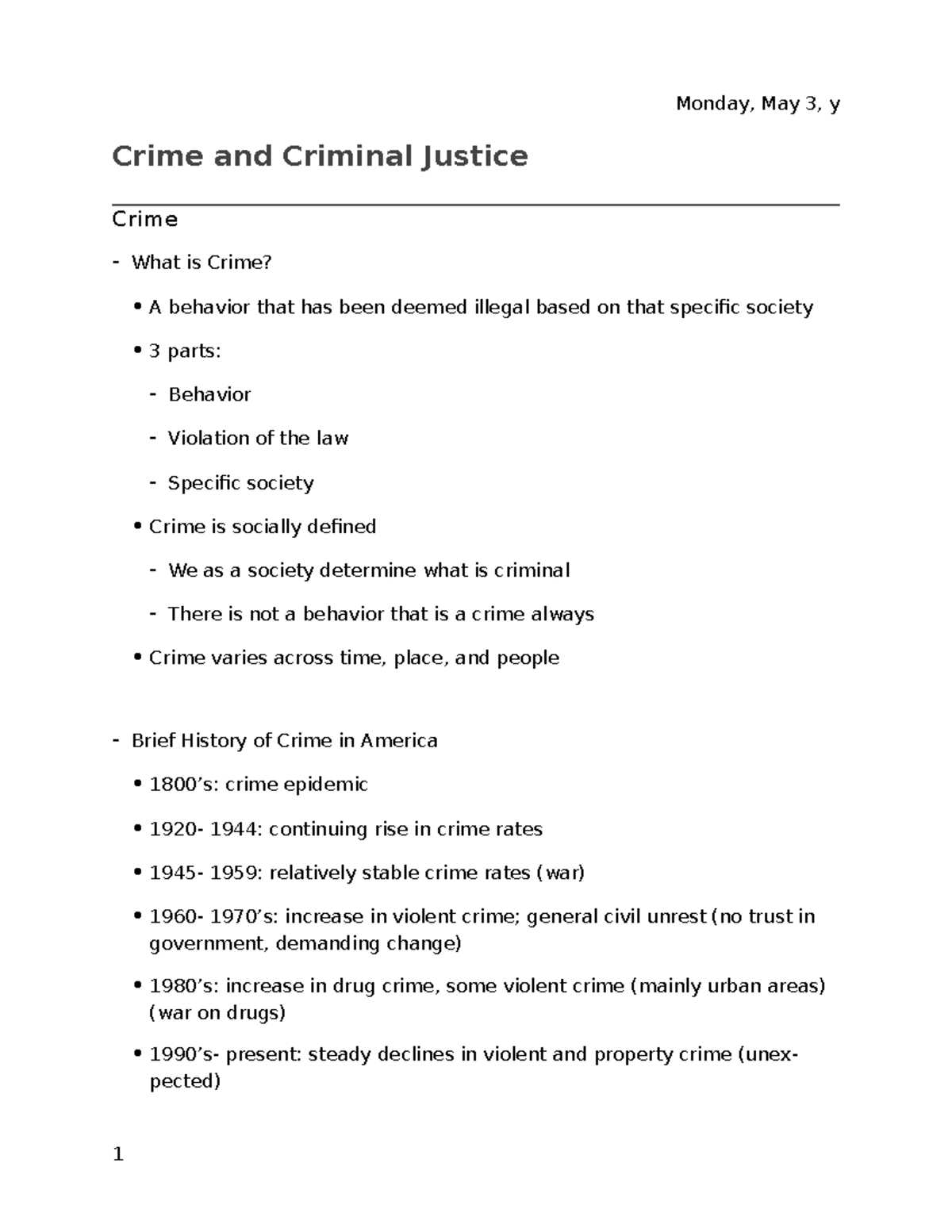 Crime and Criminal Justice - Wednesday, December 11, y Crime and ...