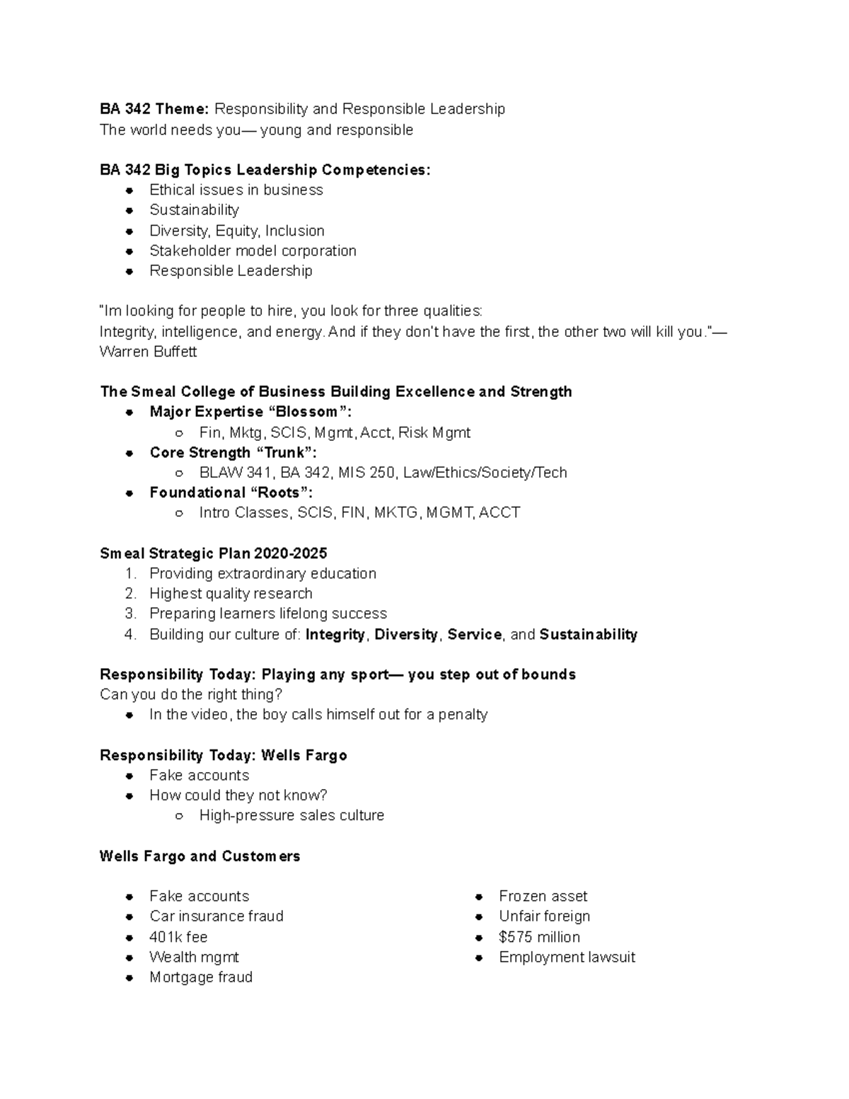 BA 342 Exam 1 Notes - BA 342 Theme: Responsibility And Responsible ...