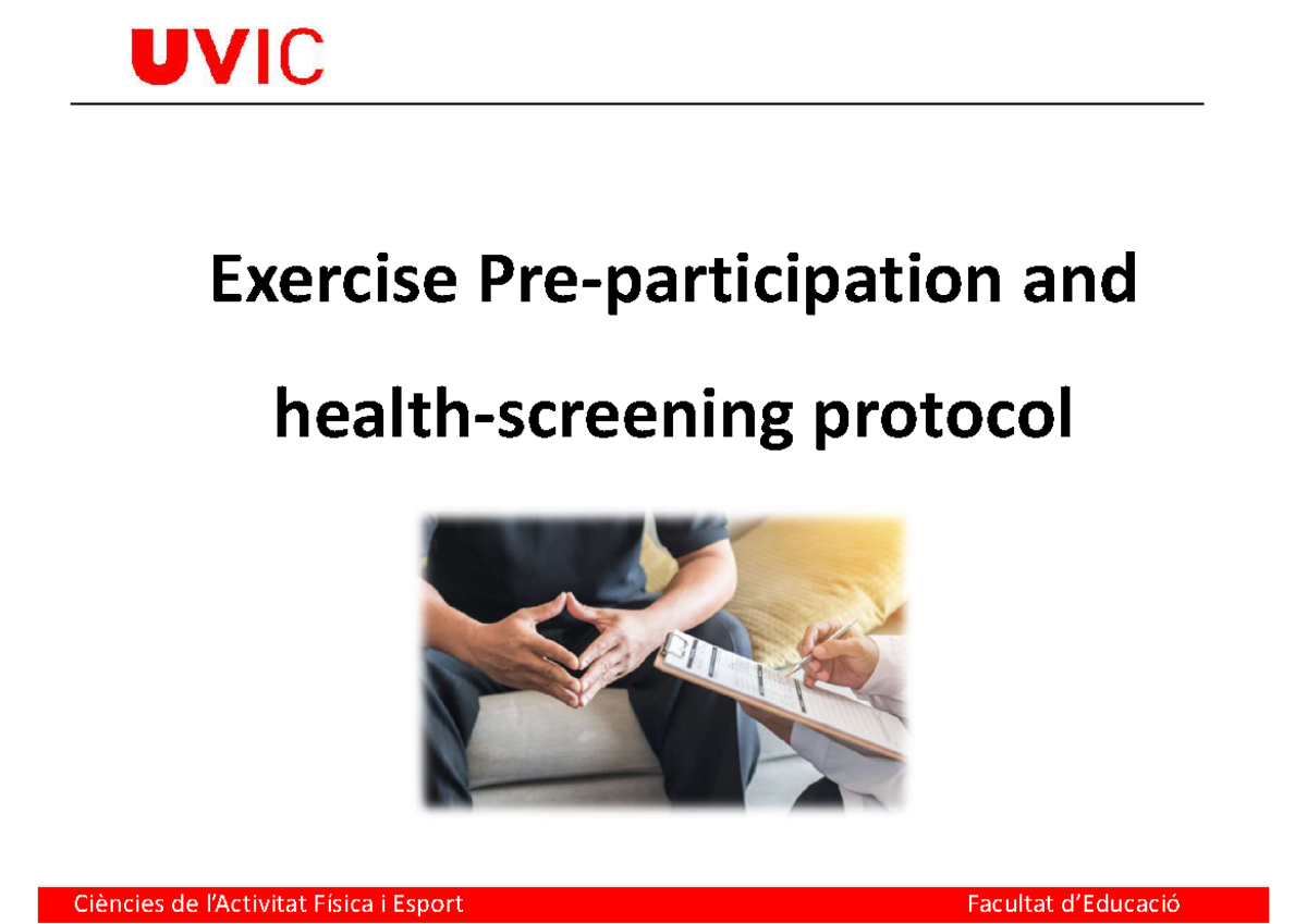4. Exercise preparticipation and health screening protocol(content ppt