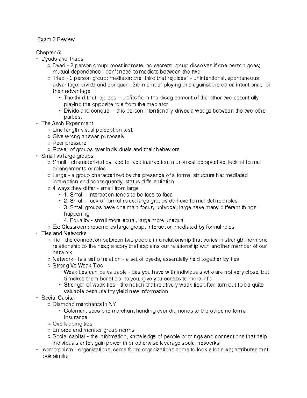 Exam 2 Review / Study Guide - Exam 2 Review Chapter 5: Dyads and Triads ...