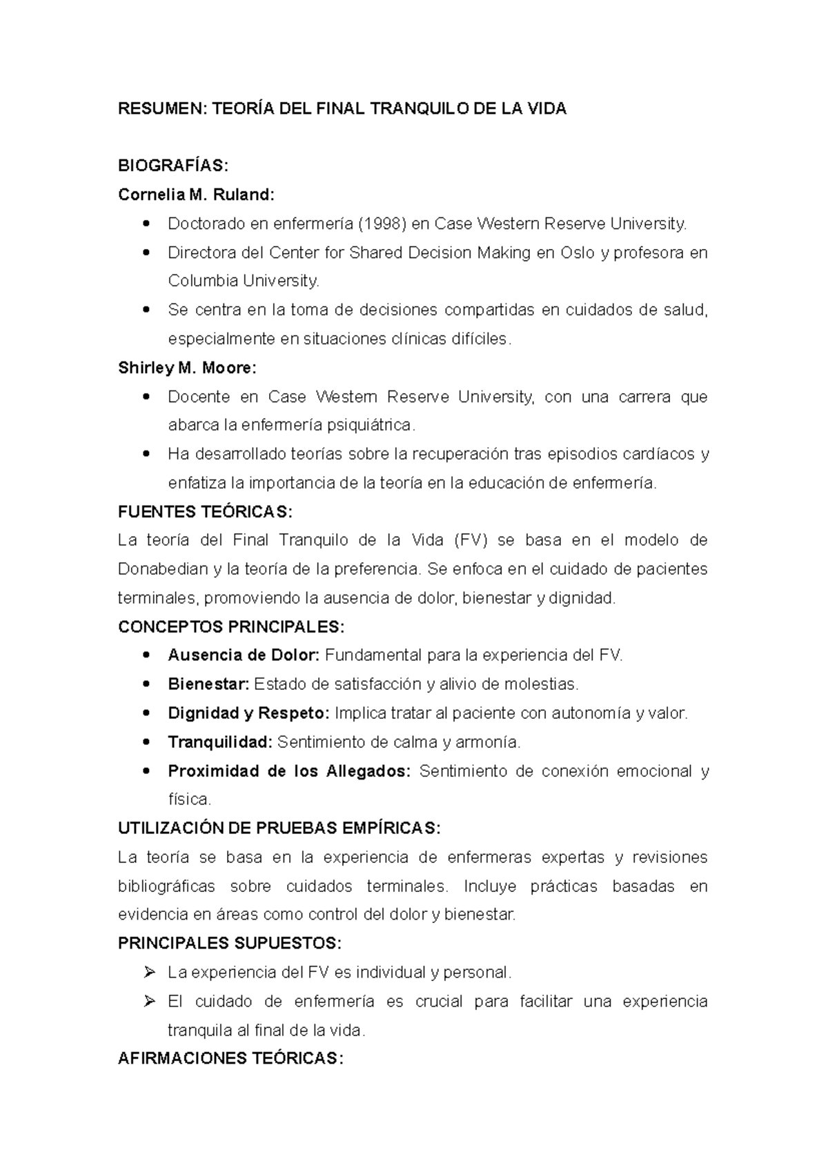 Resumen Ruland - RESUMEN: TEORÍA DEL FINAL TRANQUILO DE LA VIDA ...