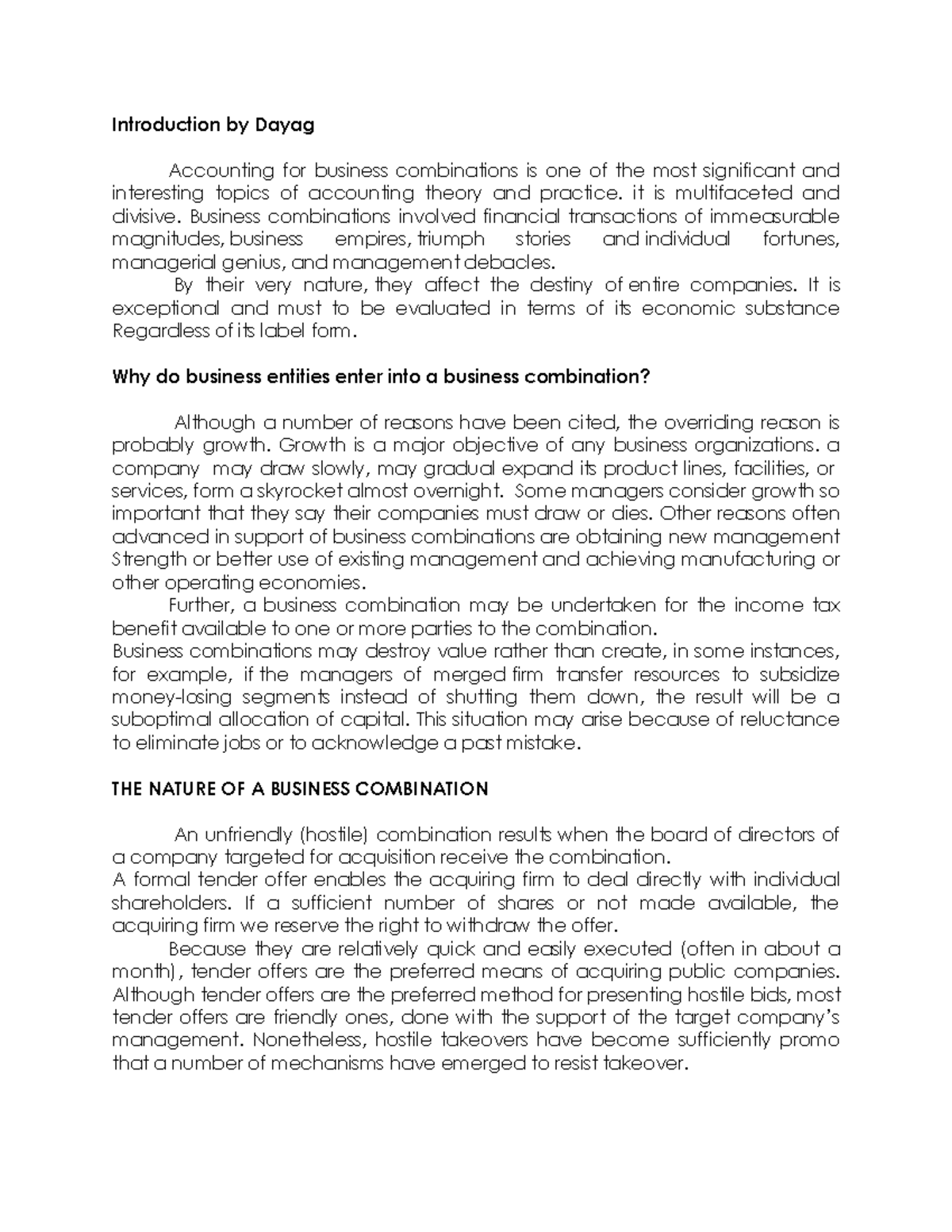 Business Combination by dayag Introduction by Dayag Accounting for