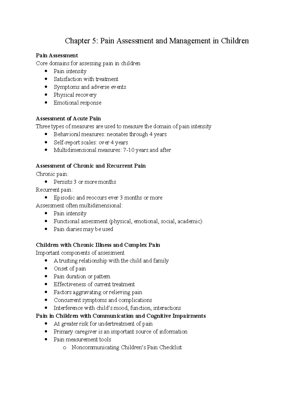 Ch 5 outline - Chapter 5: Pain Assessment and Management in Children ...