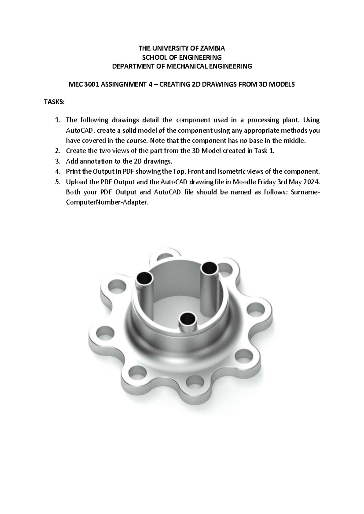 Assignment 4-Auto CAD 2D Drawings from 3D Model - THE UNIVERSITY OF ...