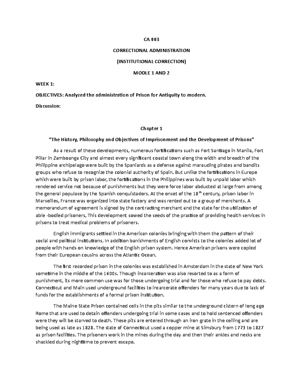 Ca 001 Module Week 1 - Coradministration - Ca 003 Correctional 