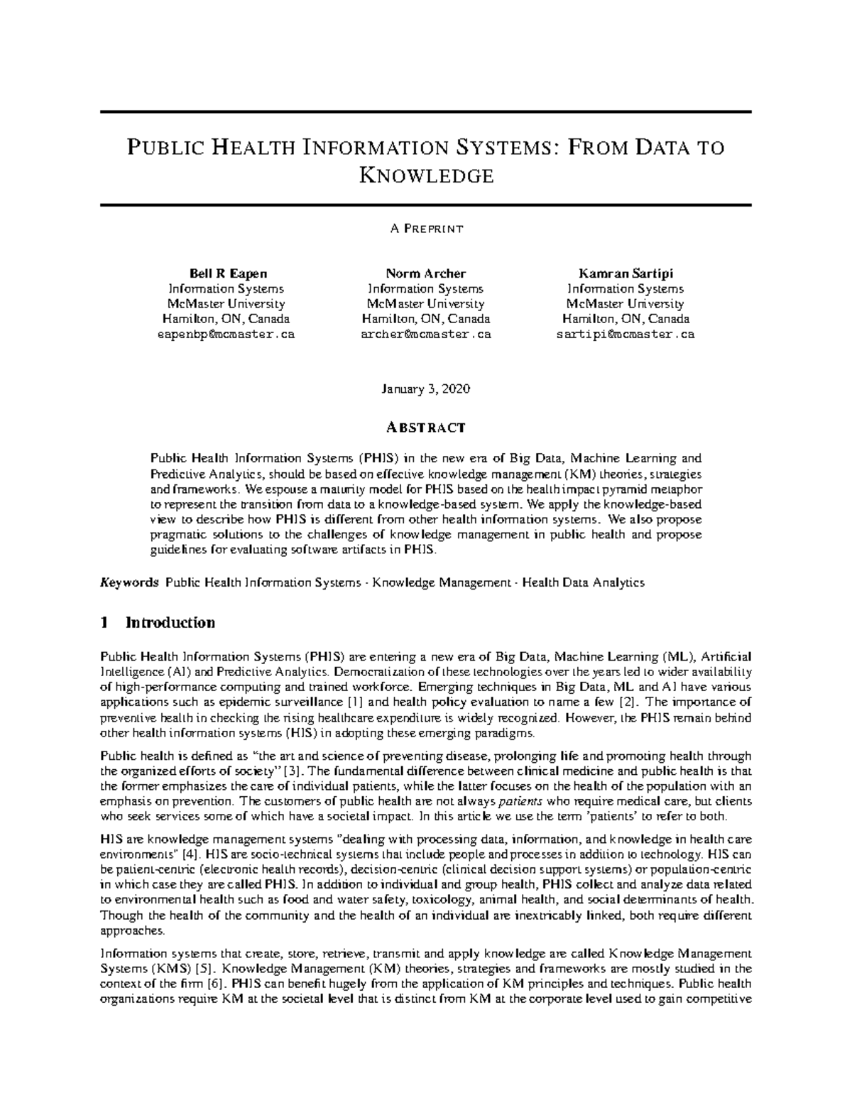 Public Health Information System PUBLIC HEALTH INFORMATION SYSTEMS