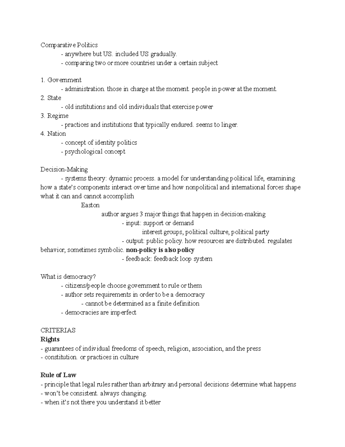 Midterm 1 Study Guide - Comparative Politics - anywhere but US ...