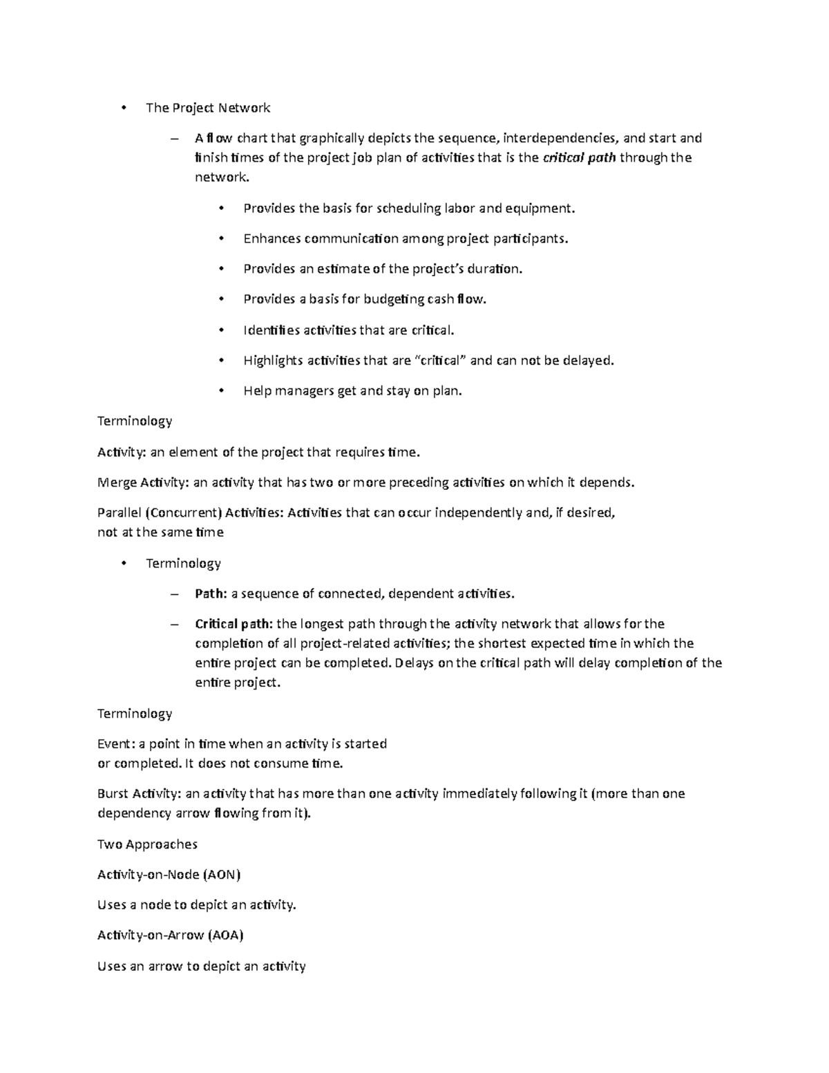 6-10pm - assignment - The Project Network A flow chart that graphically ...