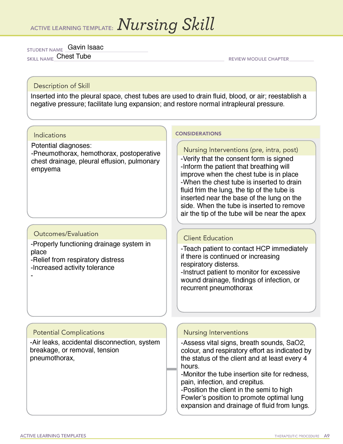 Skill Chest Tube - Active Learning Template - ACTIVE LEARNING For Drainage Report Template