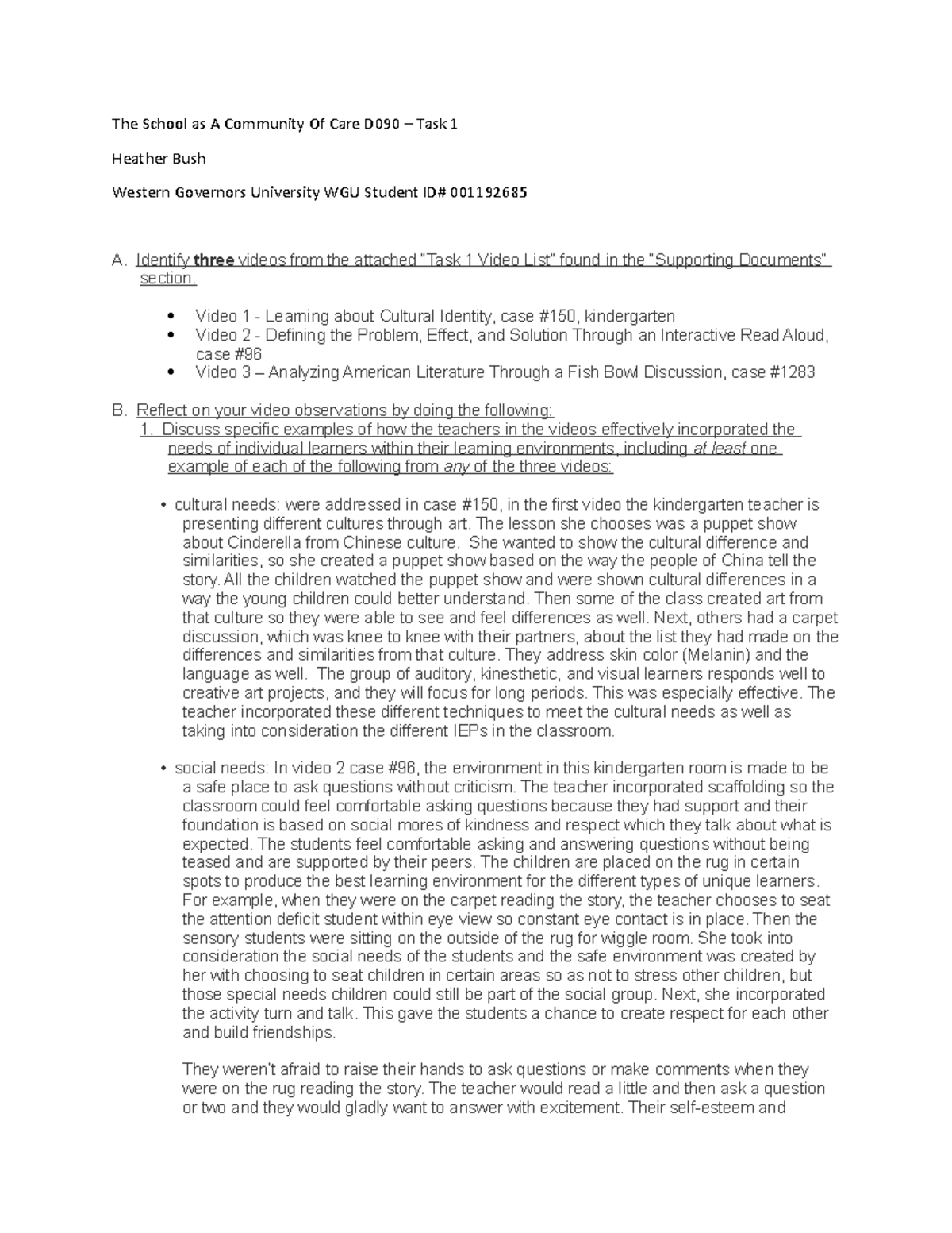 Wgu School As A Community Of Care Task 1 - ou46l3j