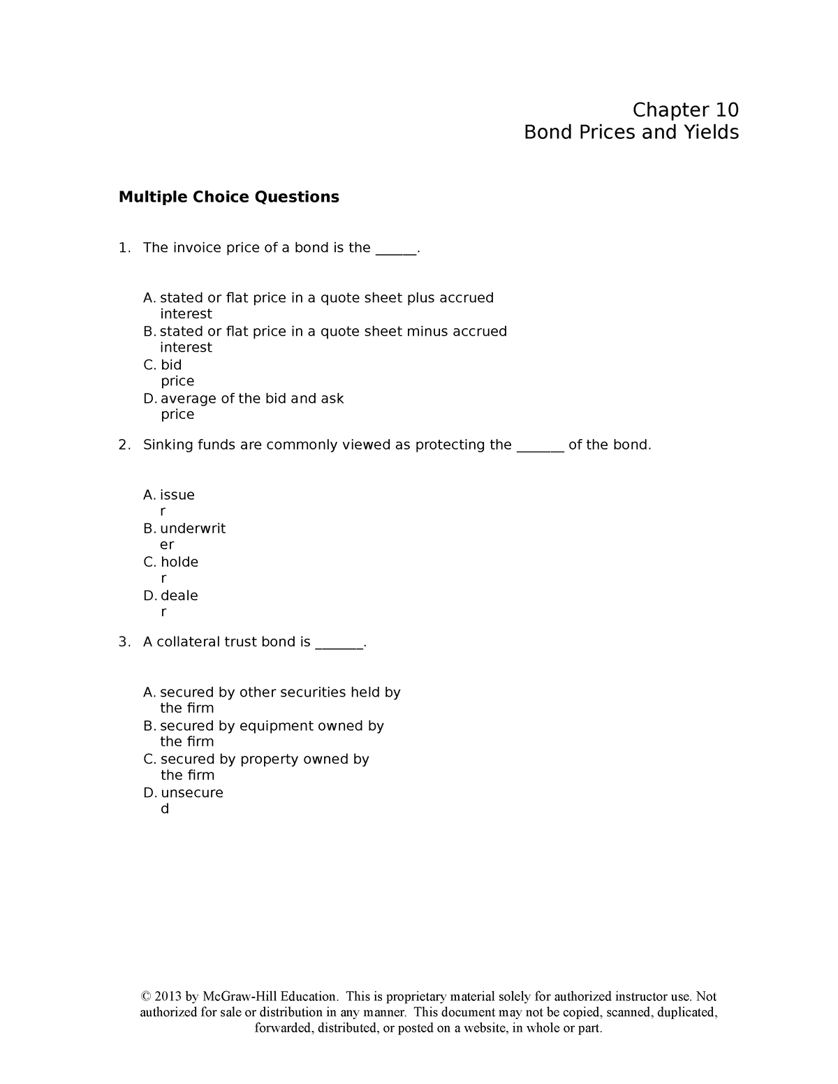 Chap010 Solution - Chapter 10 Bond Prices And Yields Multiple Choice ...