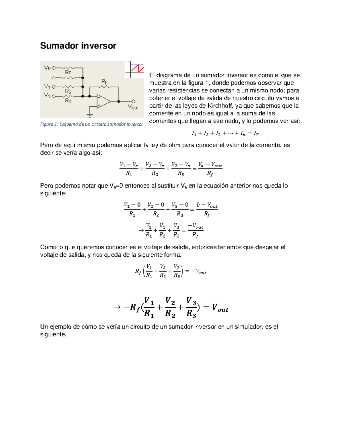 Opams - Sumador inversor El diagrama de un sumador inversor es como el ...
