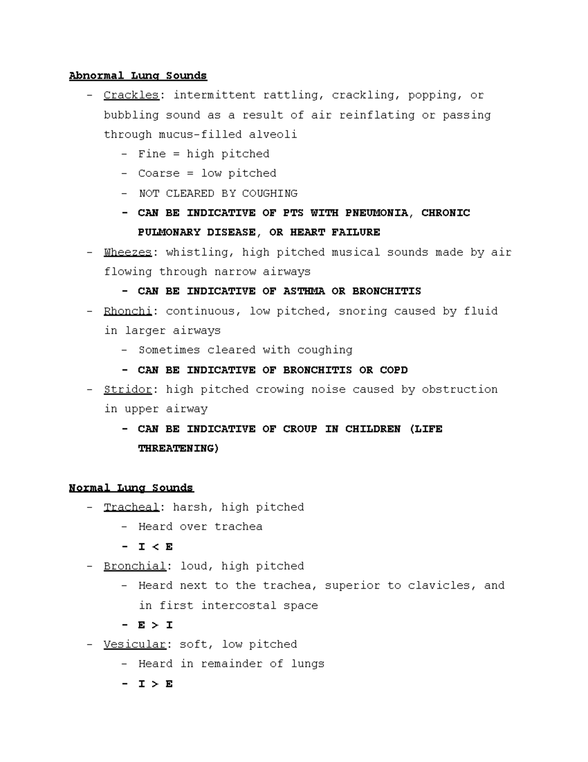 N190 Respiratory Notes Abnormal Lung Sounds Crackles intermittent