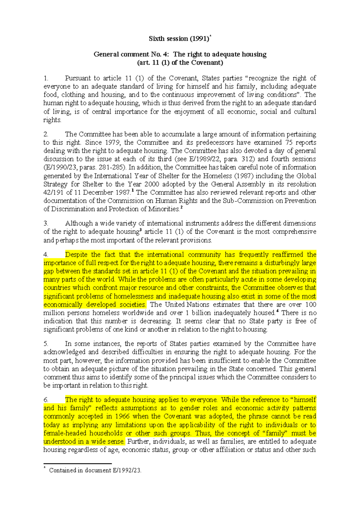 INT Cescr GEC 4759 E - human rights case - Sixth session (1991 ...