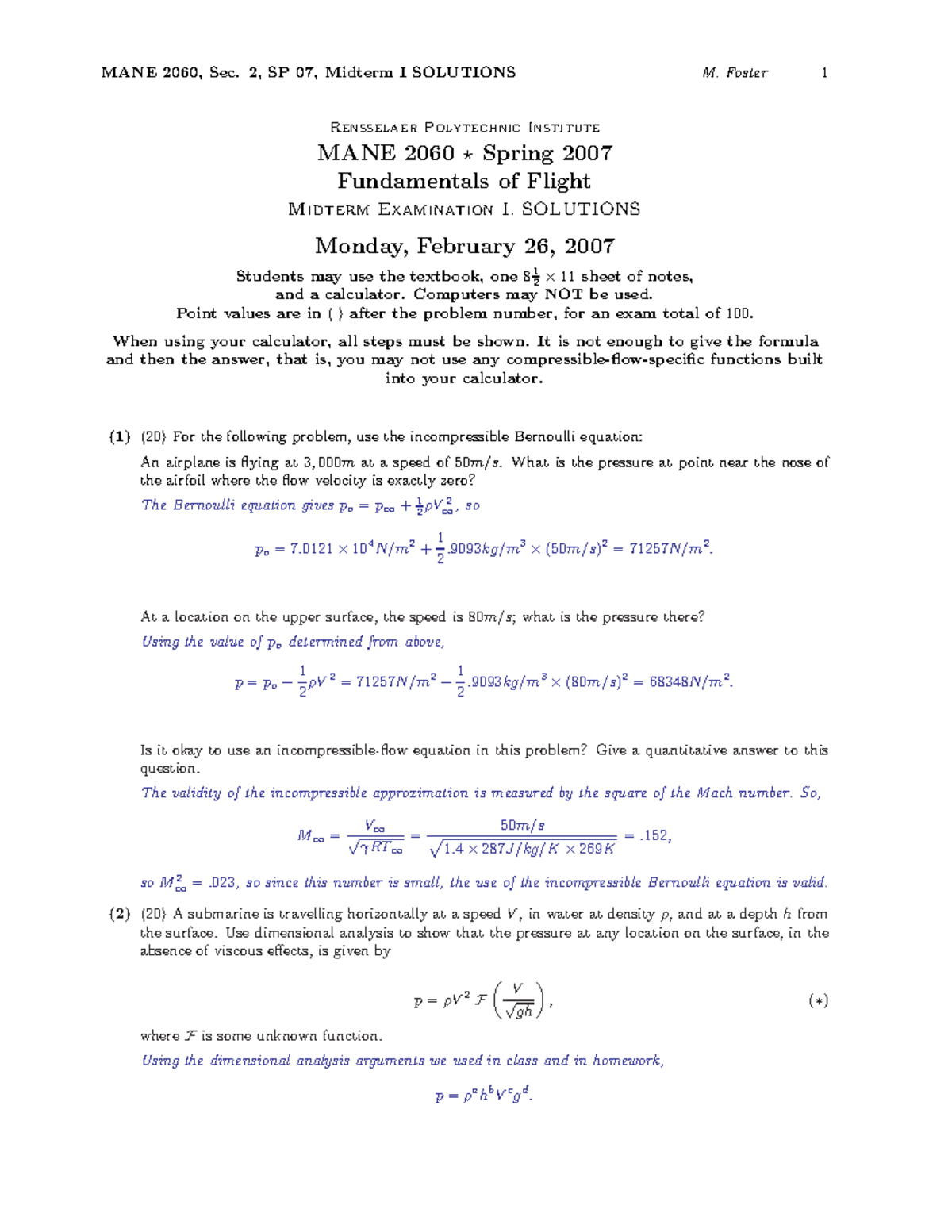 Mane-2060exam1as07 - back exams - Rensselaer Polytechnic Institute MANE ...