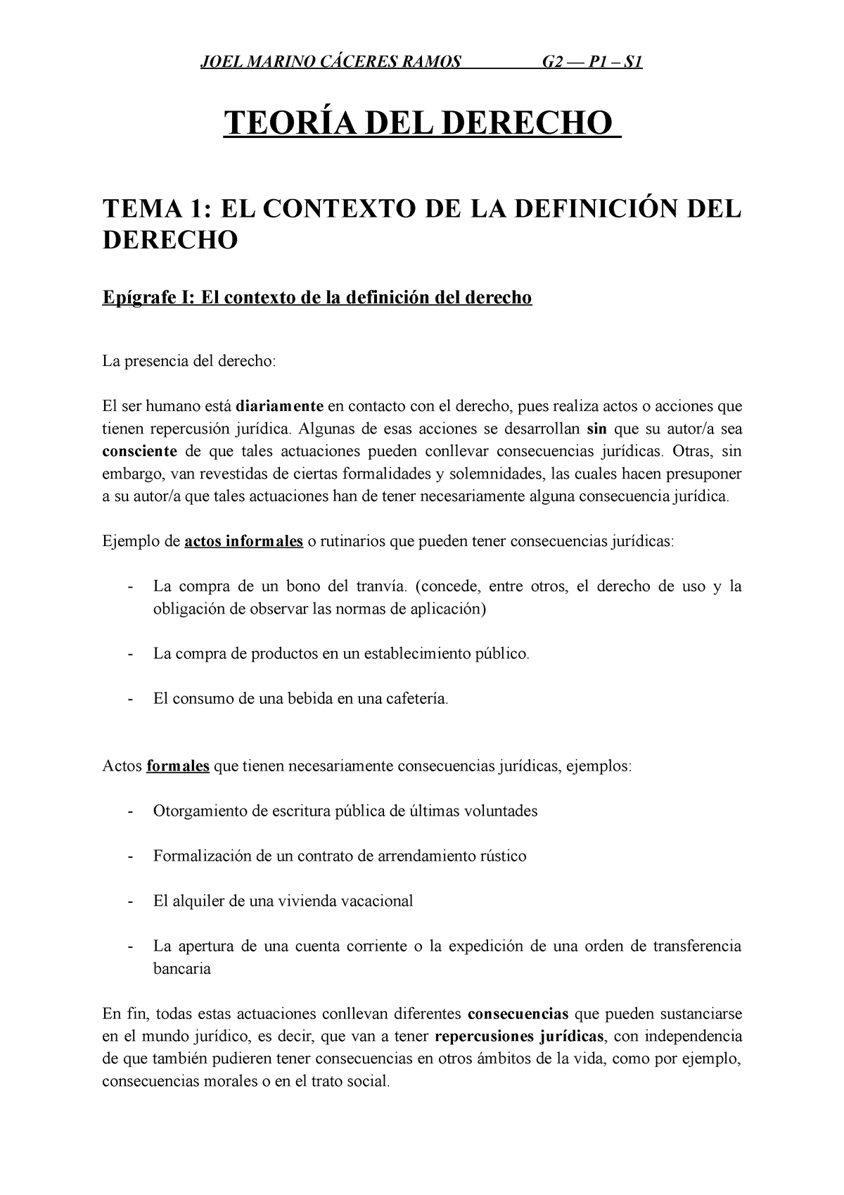 Apuntes Teoría Del Derecho Joel Marino CÁceres Ramos G2 — P1 S TeorÍa Del Derecho Tema 1 El 6531