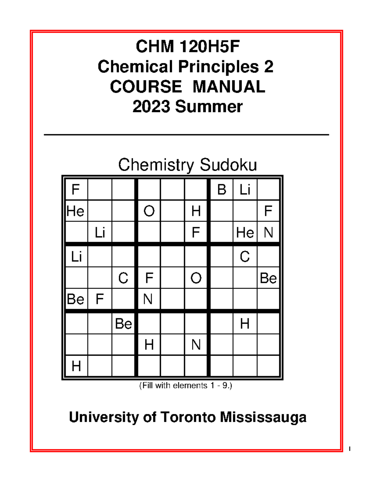 CHM120 H5F Summer 2023 Course Manual - CHM120 - U of T - Studocu