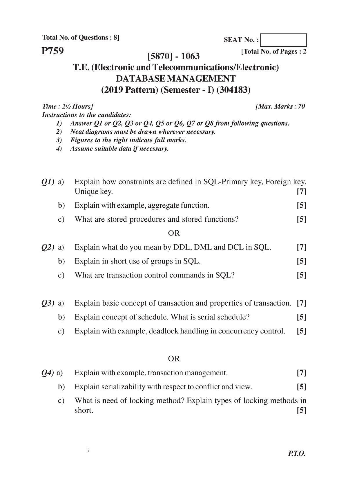 DBMS ALL Endsem QP - SPPU DBMS QUESTION PAPER - [5870] - 1063 1 ...