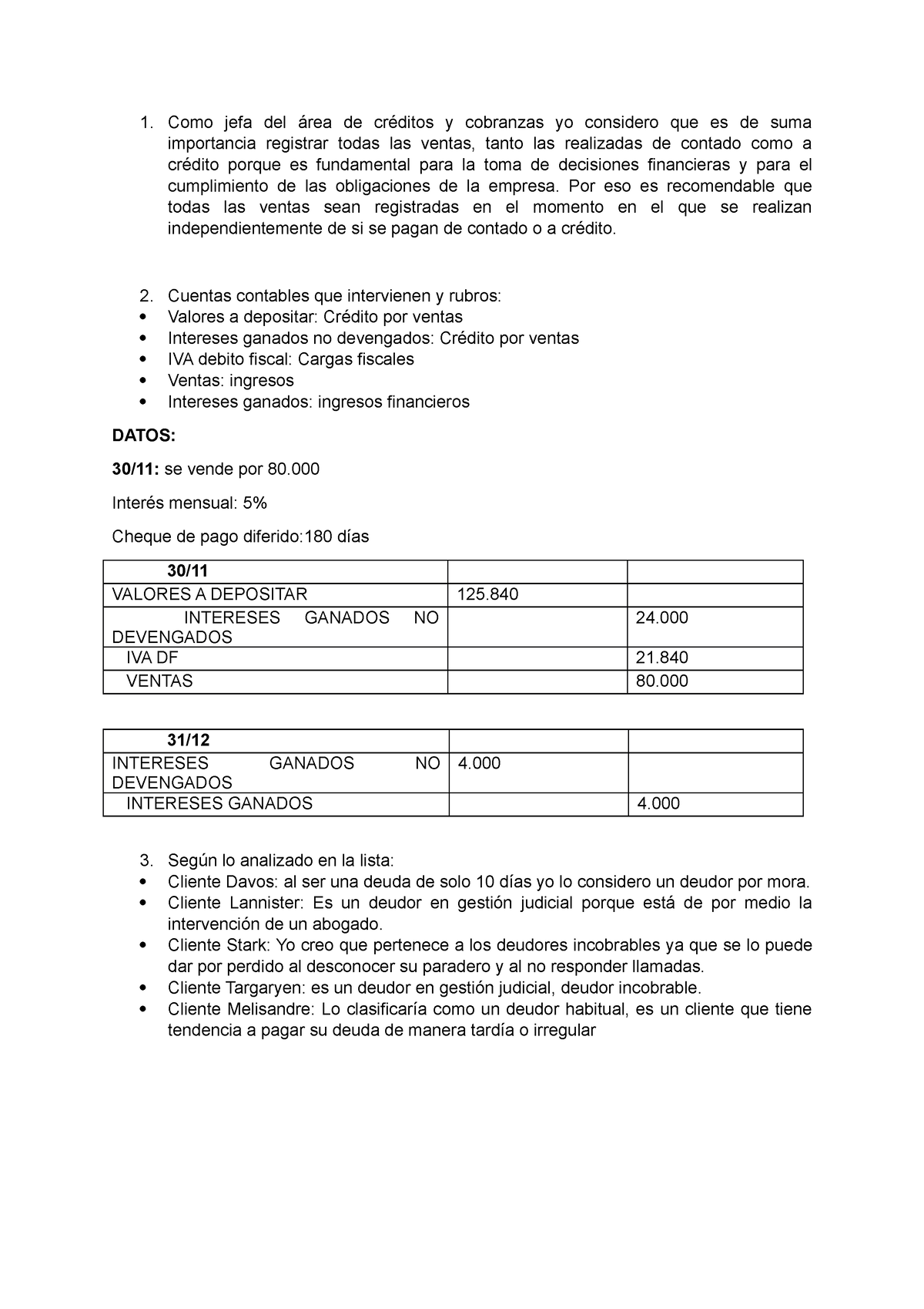 Contabilidad Basica Trabajo Practico 1 Aprobado Como Jefa Del área De Créditos Y Cobranzas Yo 7036