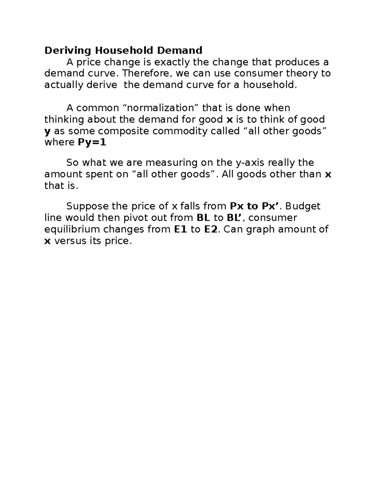 17th- Household Demand - Deriving Household Demand A price change is ...