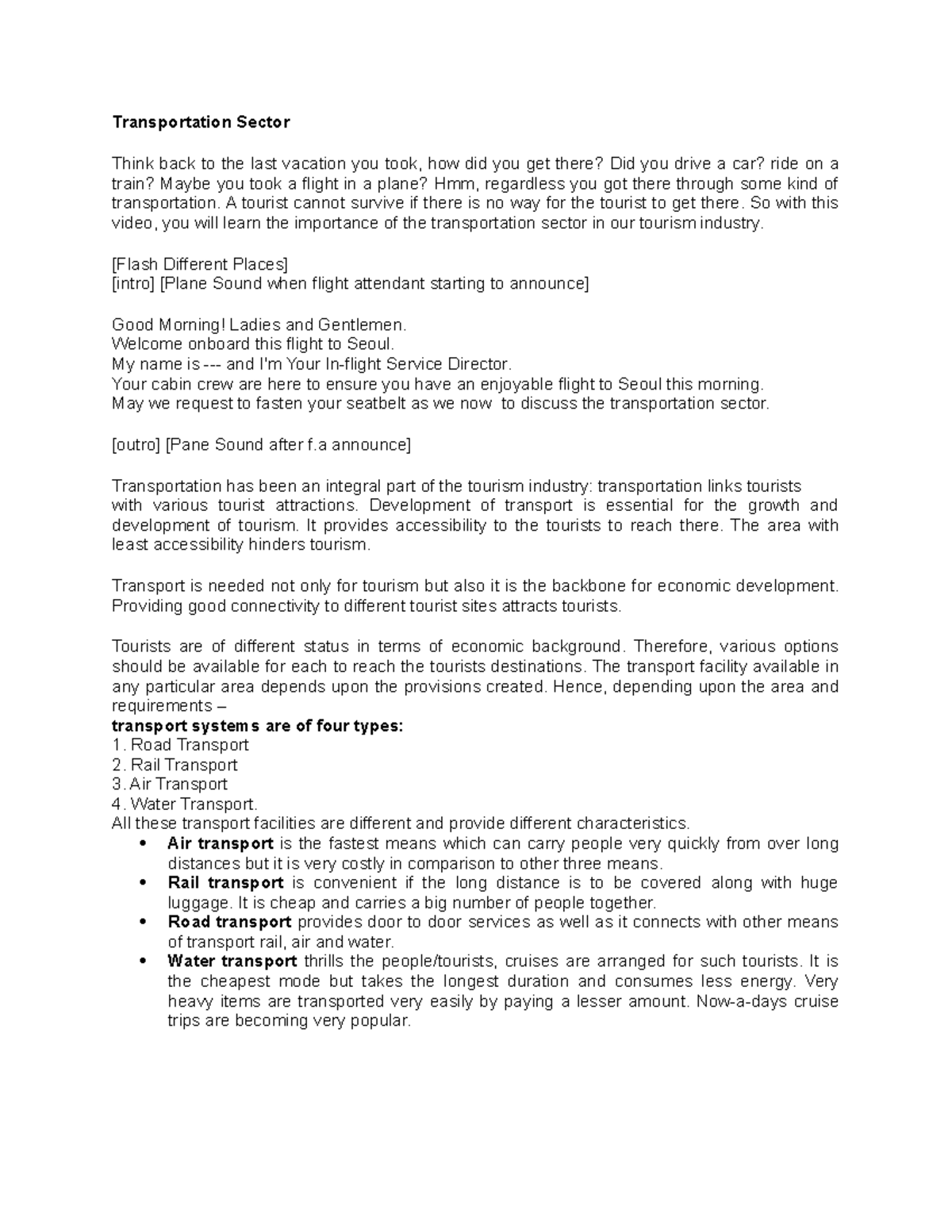 Script Transportation Sector it help you to understand the different ...