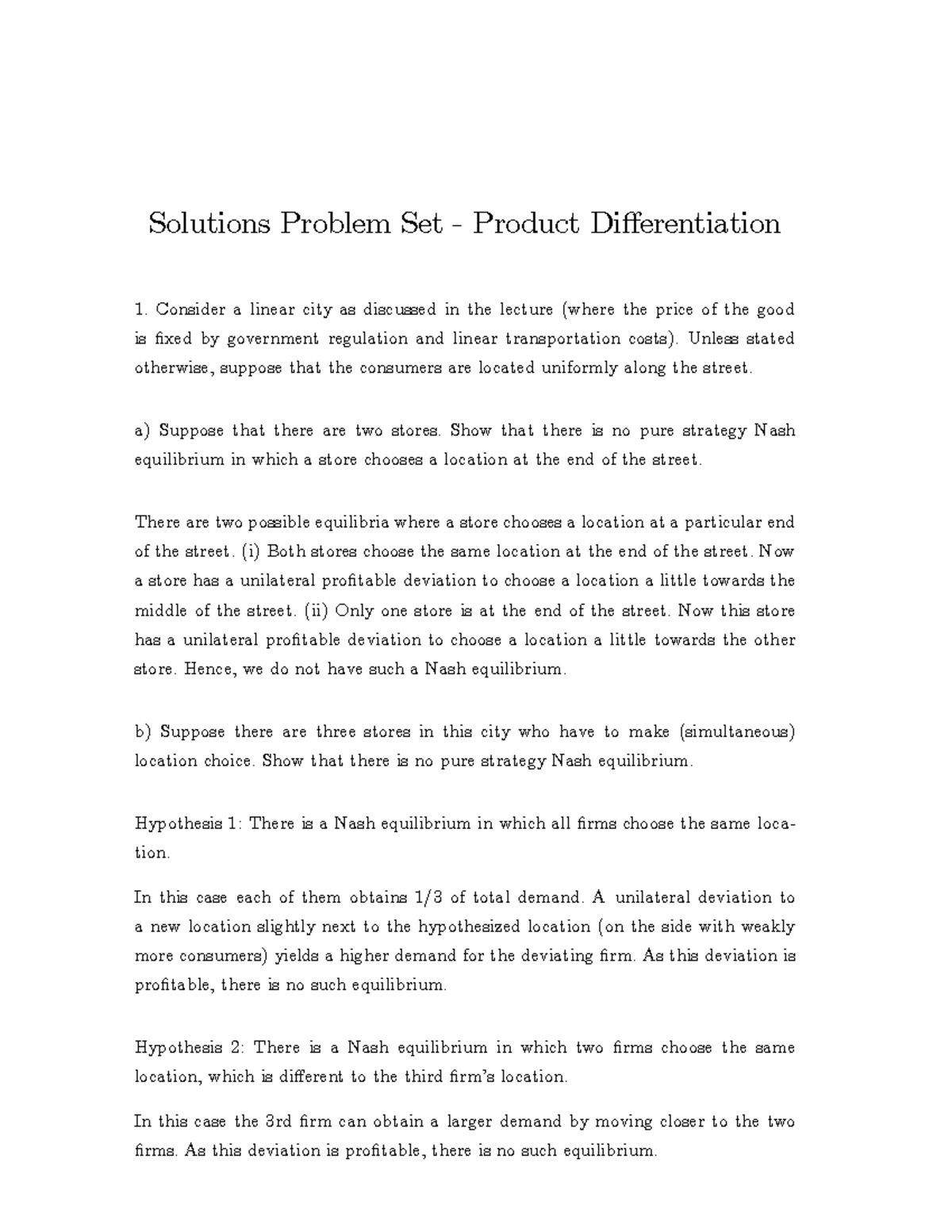 Seminar Product Differentiation Solutions - Solutions Problem Set ...