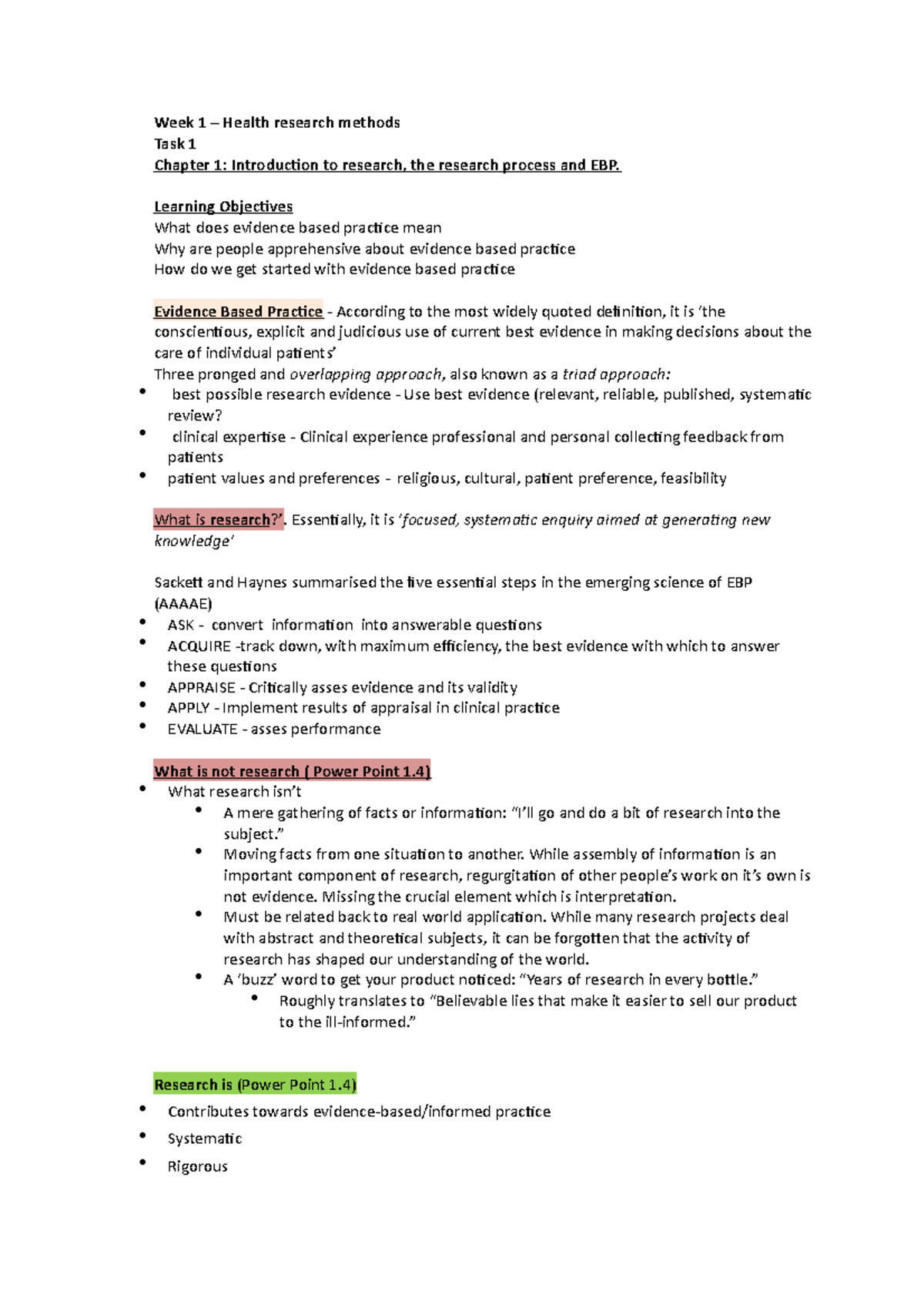 Week 1 health research methodology learning outcomes - Week 1 – Health ...