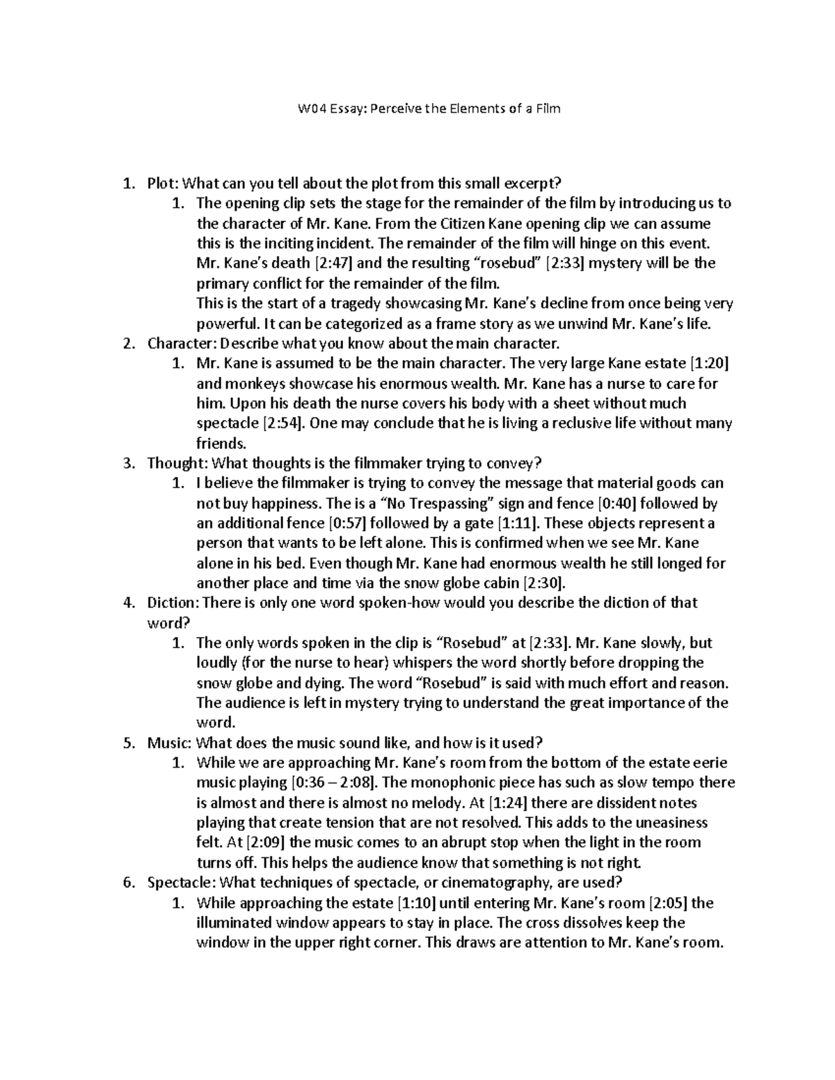 W04 Essay Perceive The Elements Of A Film - Kane. From The Citizen Kane ...