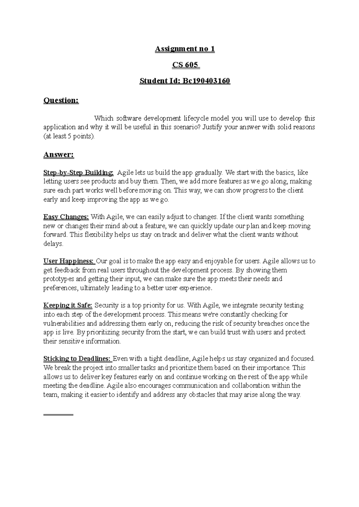 CS605 - Assignment - Assignment no 1 CS 605 Student Id: Bc Question ...