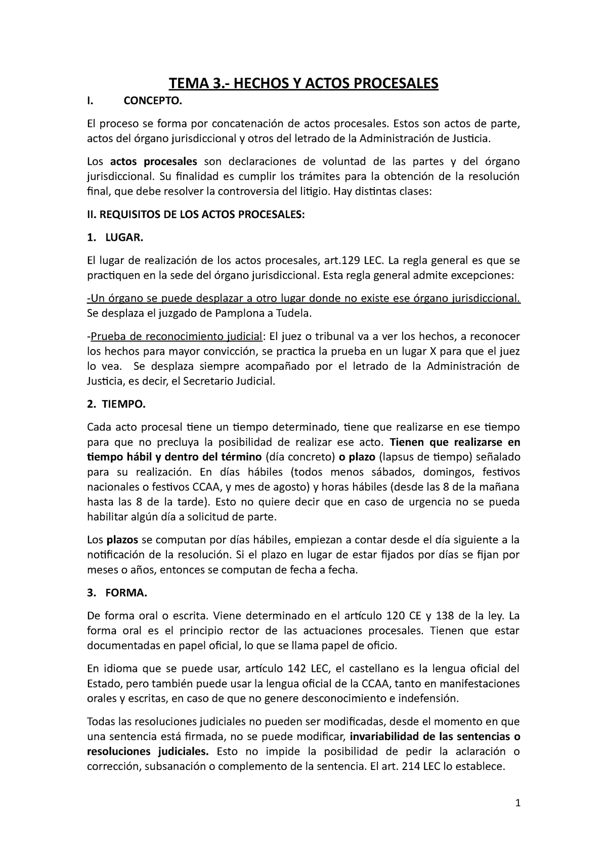 Tema Derecho Proce S Al TEMA HECHOS Y ACTOS PROCESALES I CONCEPTO El Proceso Se Forma