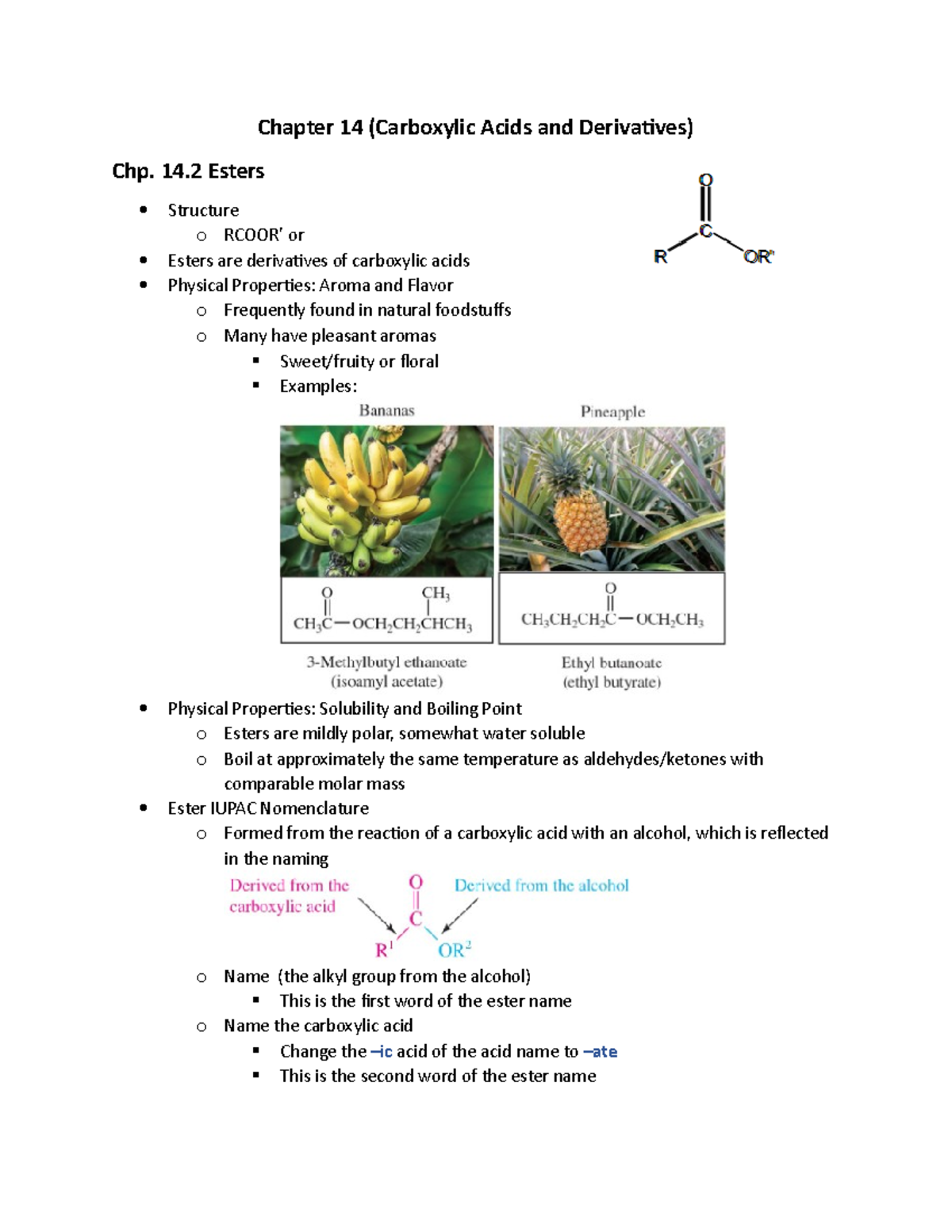 Chapter 14. 2 Esters - Chapter 14 (Carboxylic Acids and Derivatives ...