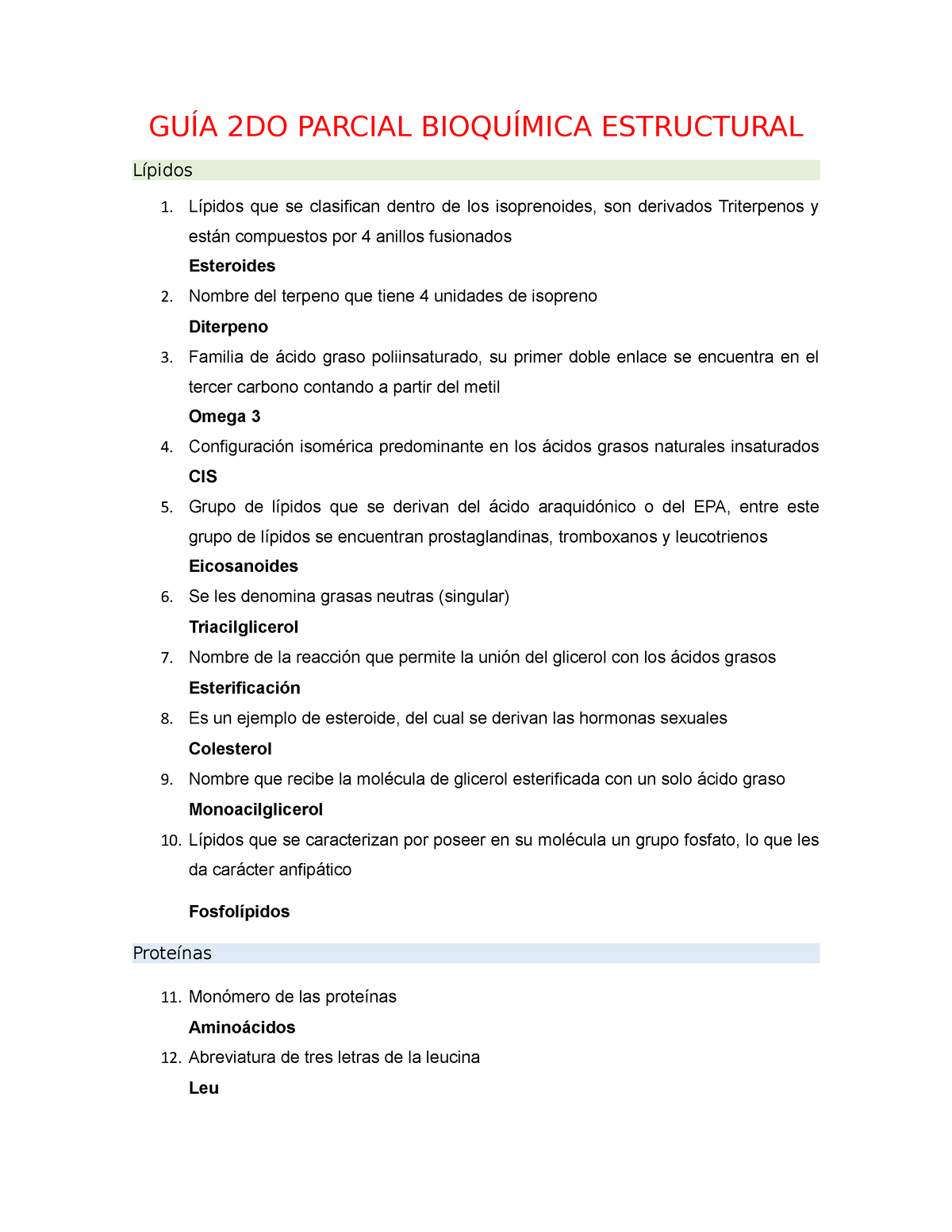 Guía 2do Parcial Bioca Estructural - GUÍA 2DO PARCIAL BIOQUÍMICA ...