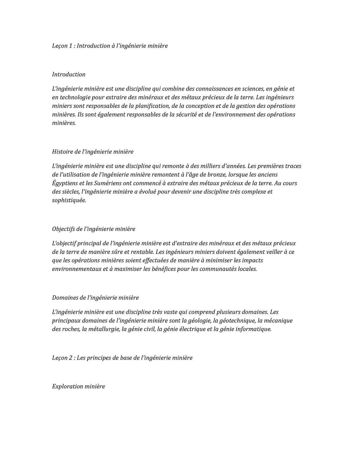 Mining Engineering - Leçon 1 : Introduction à l'ingénierie minière ...