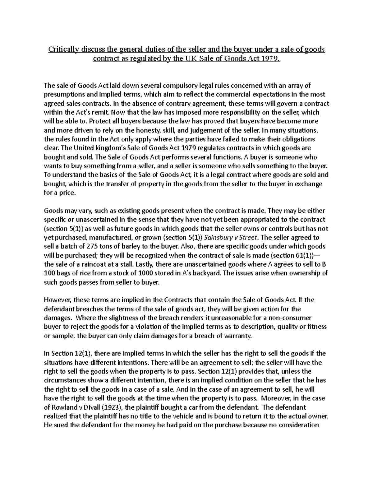 Commercial Coursework 1 example draft - Critically discuss the general ...