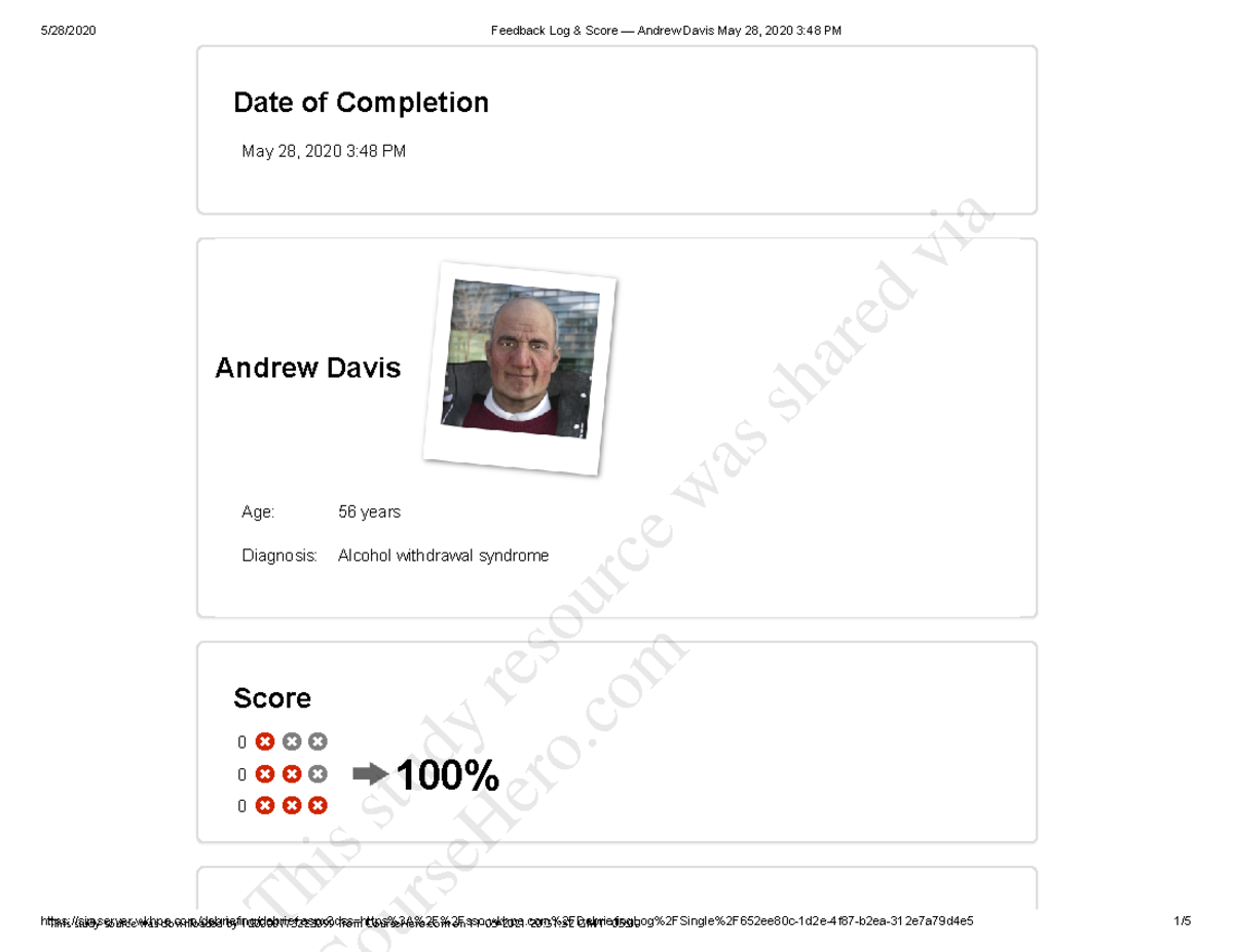 Feedback Log Score Andrew Davis May 28 2020 3 48 PM - - Studocu