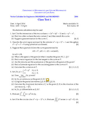 2019 CT1 Question Sheet - MAM2083F/2085F Vector Calculus for Engineers ...