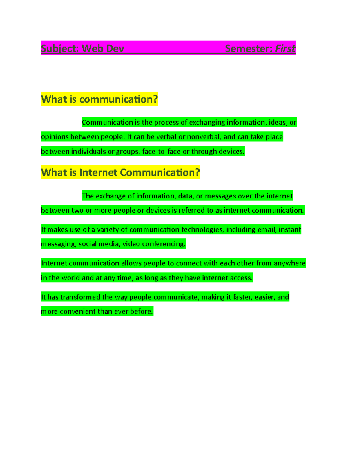 Communication(Internet Communication) - Subject: Web Dev Semester ...