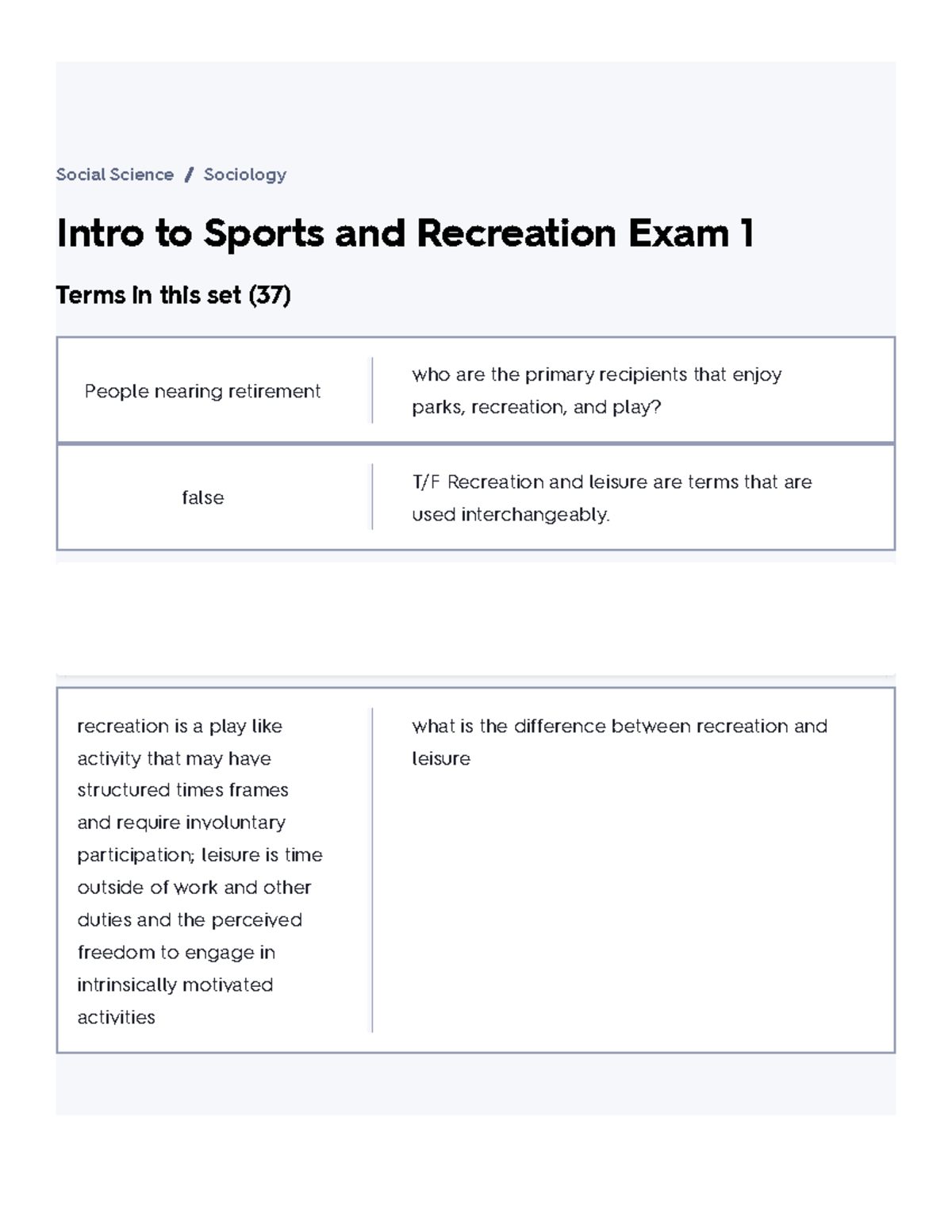 Intro To Sports And Recreation Exam 1 Flashcards Quizlet - Intro To ...