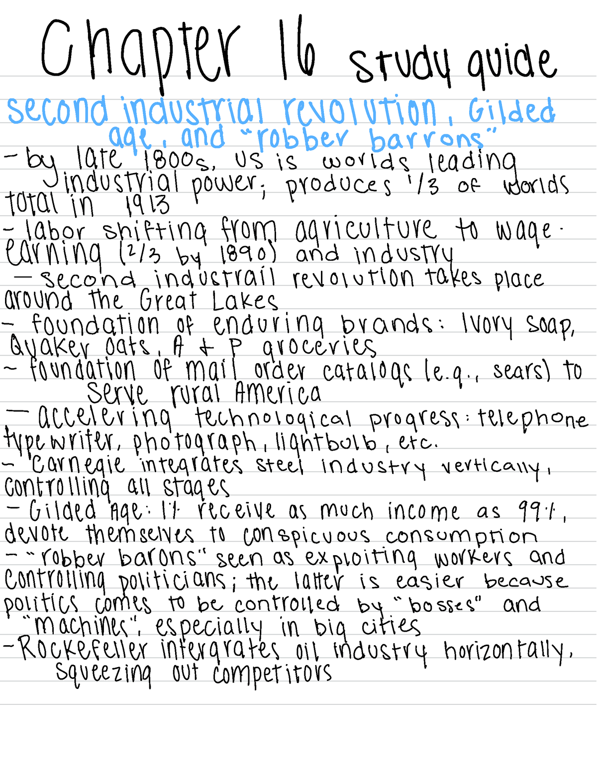 Chapter 16 Pt. 1 - Notes - Chapter 16 Study Guide Second Industrial ...