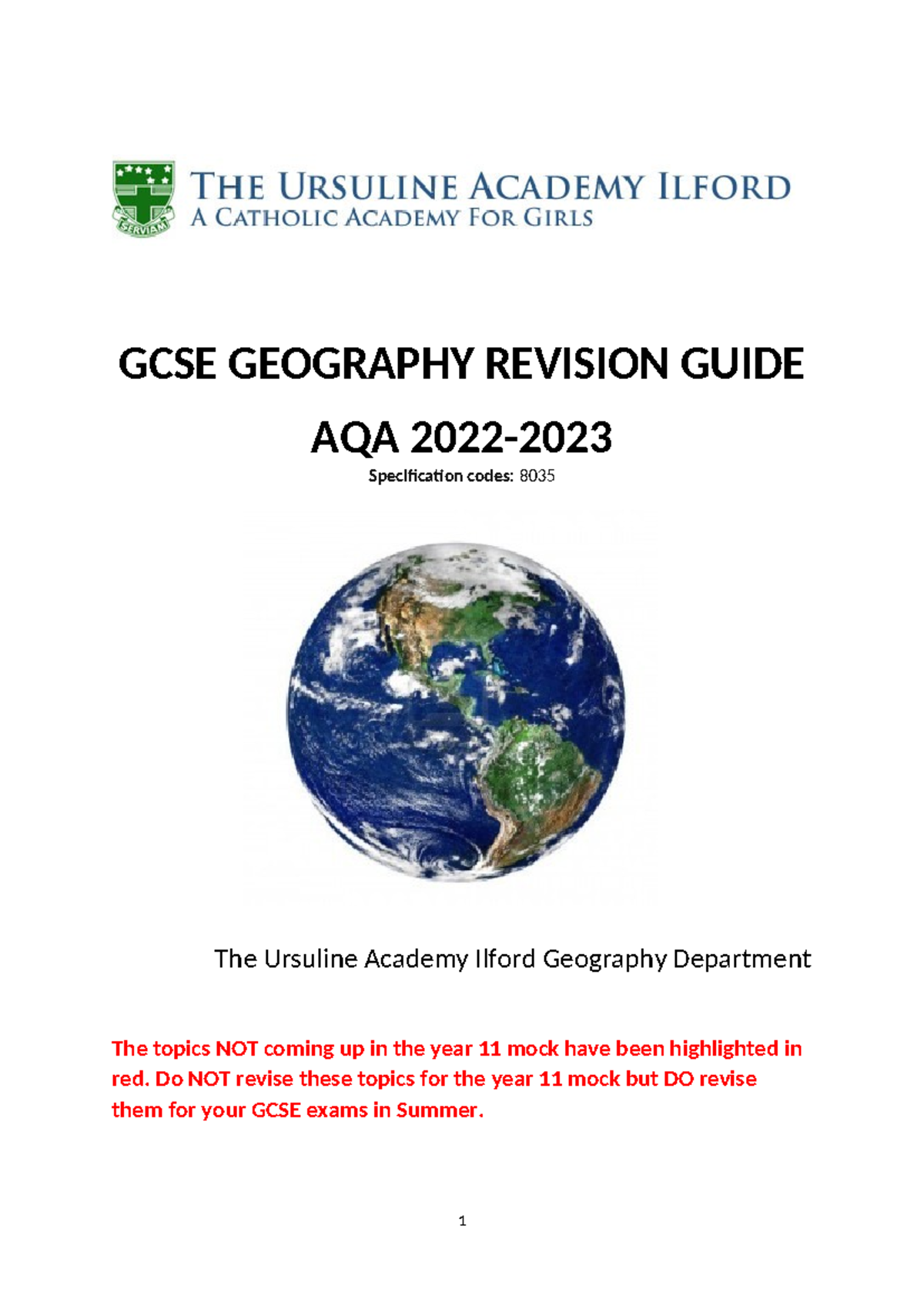 AQA GCSE Revision guide 2023 - GCSE GEOGRAPHY REVISION GUIDE AQA 2022 ...