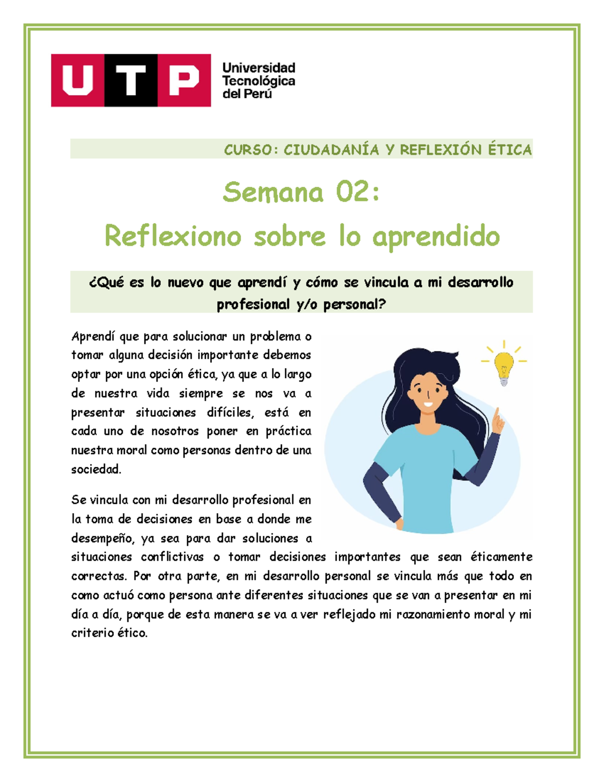 Semana 02 - Reflexión final - CURSO: CIUDADANÍA Y REFLEXIÓN ÉTICA ...