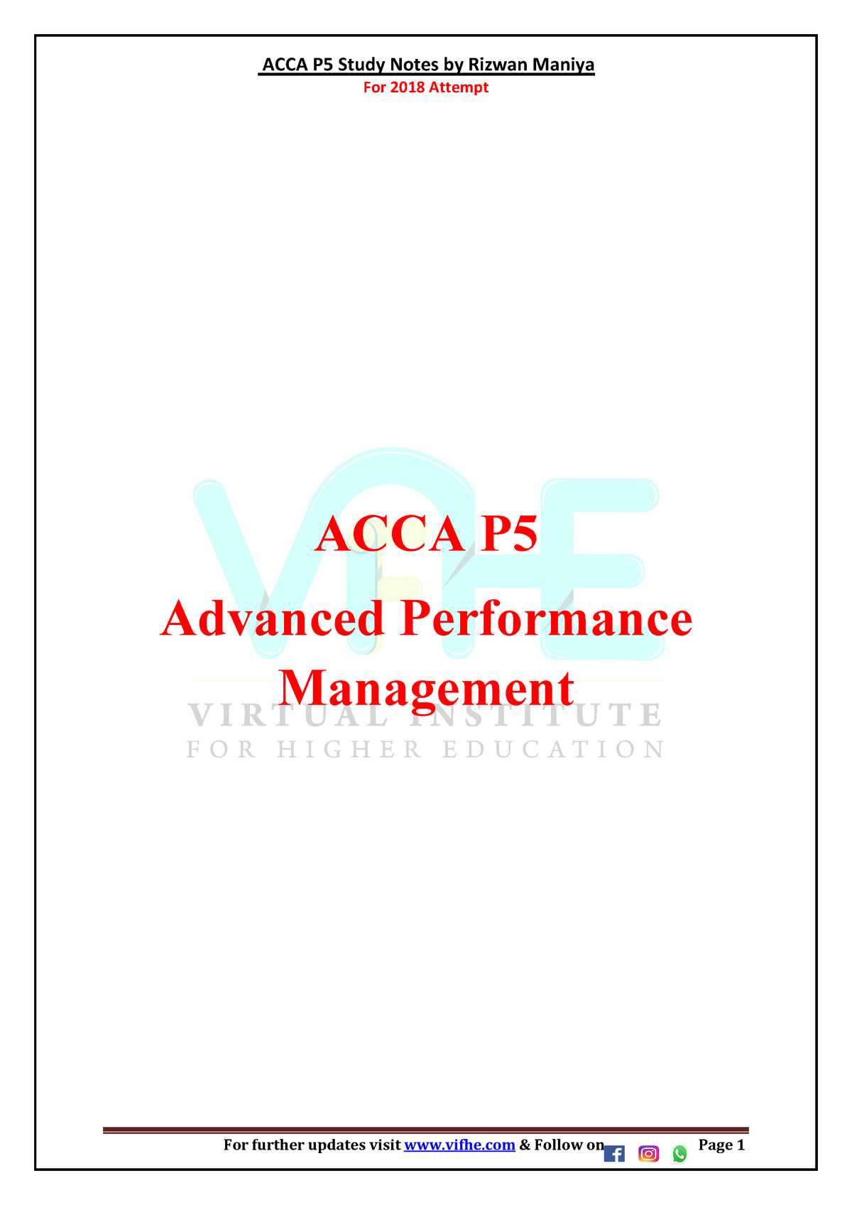 ACCA P5 Study Notes Rizwan Maniya 2018-19 - For 2018 Attempt ACCA P ...