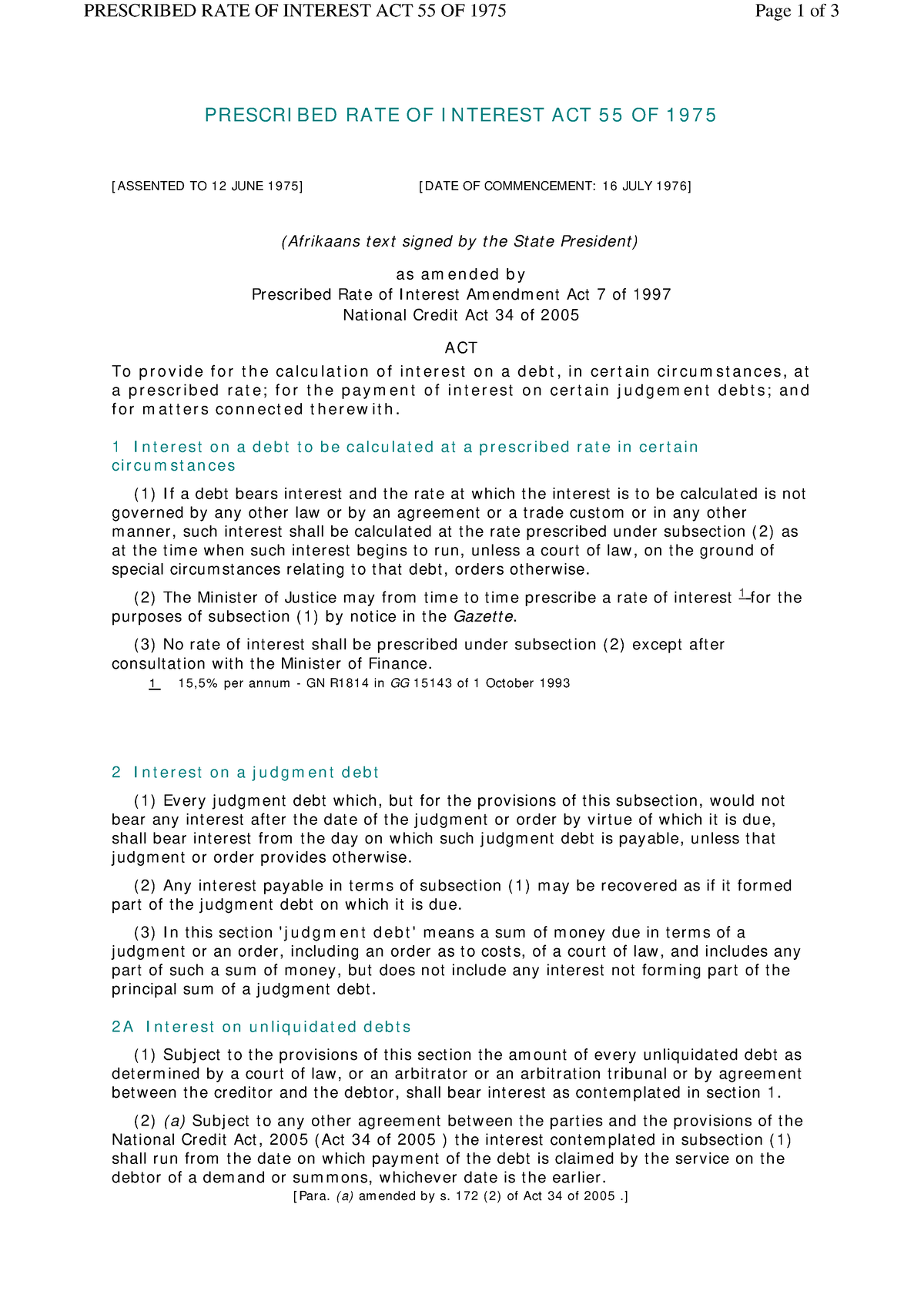 Prescribed rates of interest Act PRESCRI BED RA TE OF I N TEREST A CT