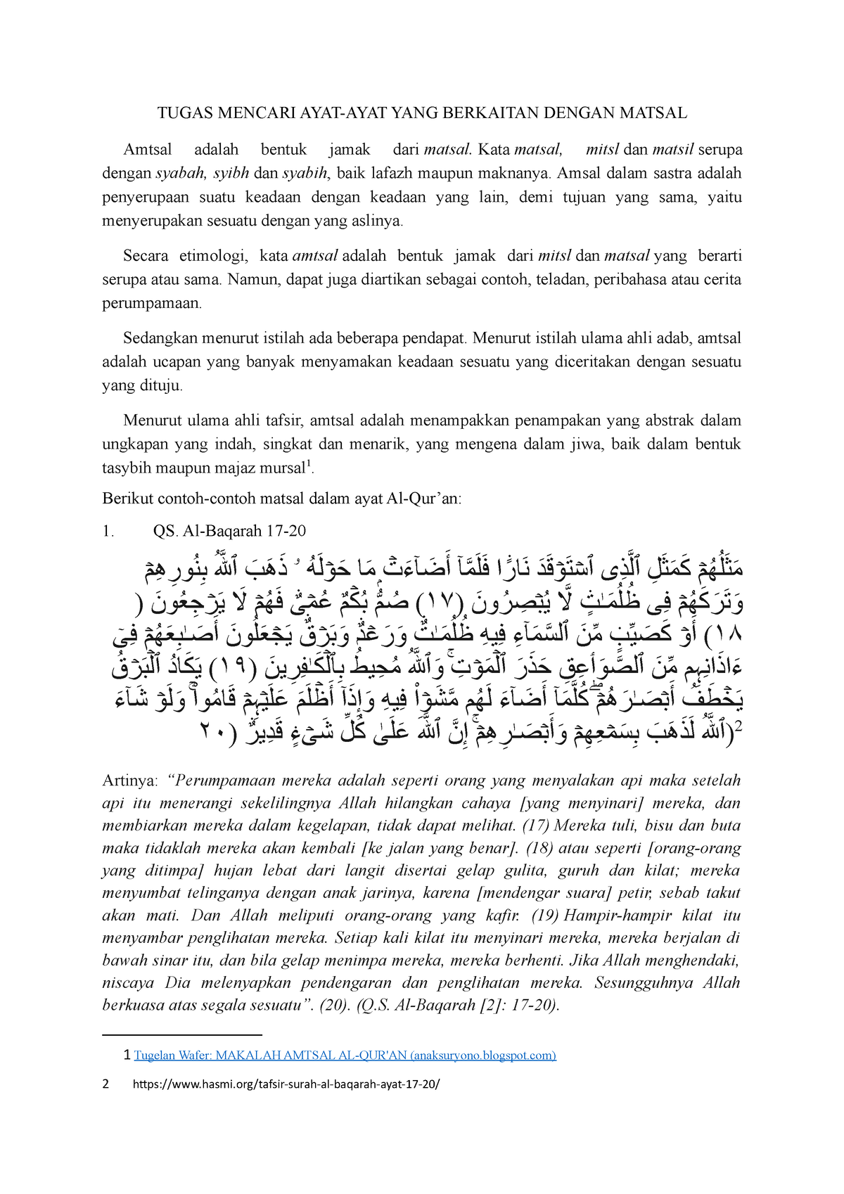 Mencari Ayat Matsal - TUGAS MENCARI AYAT-AYAT YANG BERKAITAN DENGAN ...