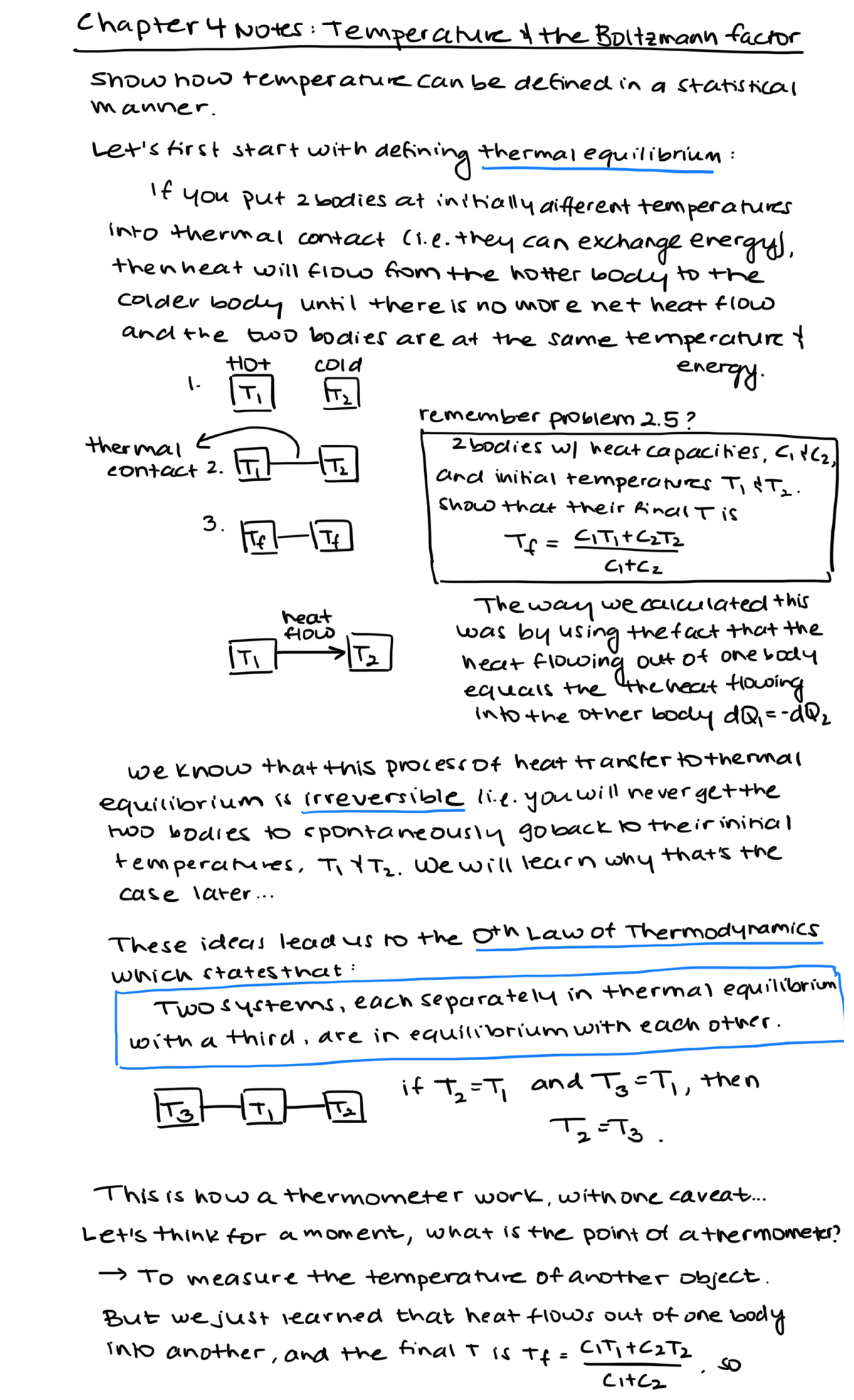 Chapter 4 Notes Temperature t the Boltzmann factor - PHYS B303 - Studocu
