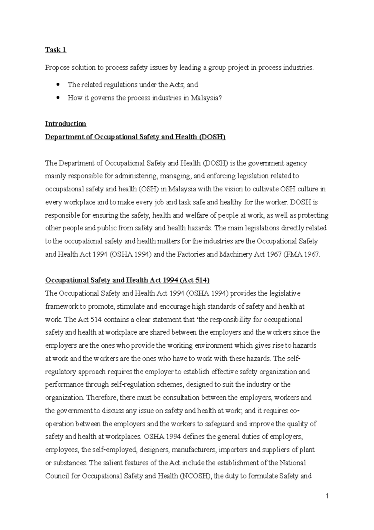 Process Safety Management Final Task 1 Propose solution to process safety issues by leading a