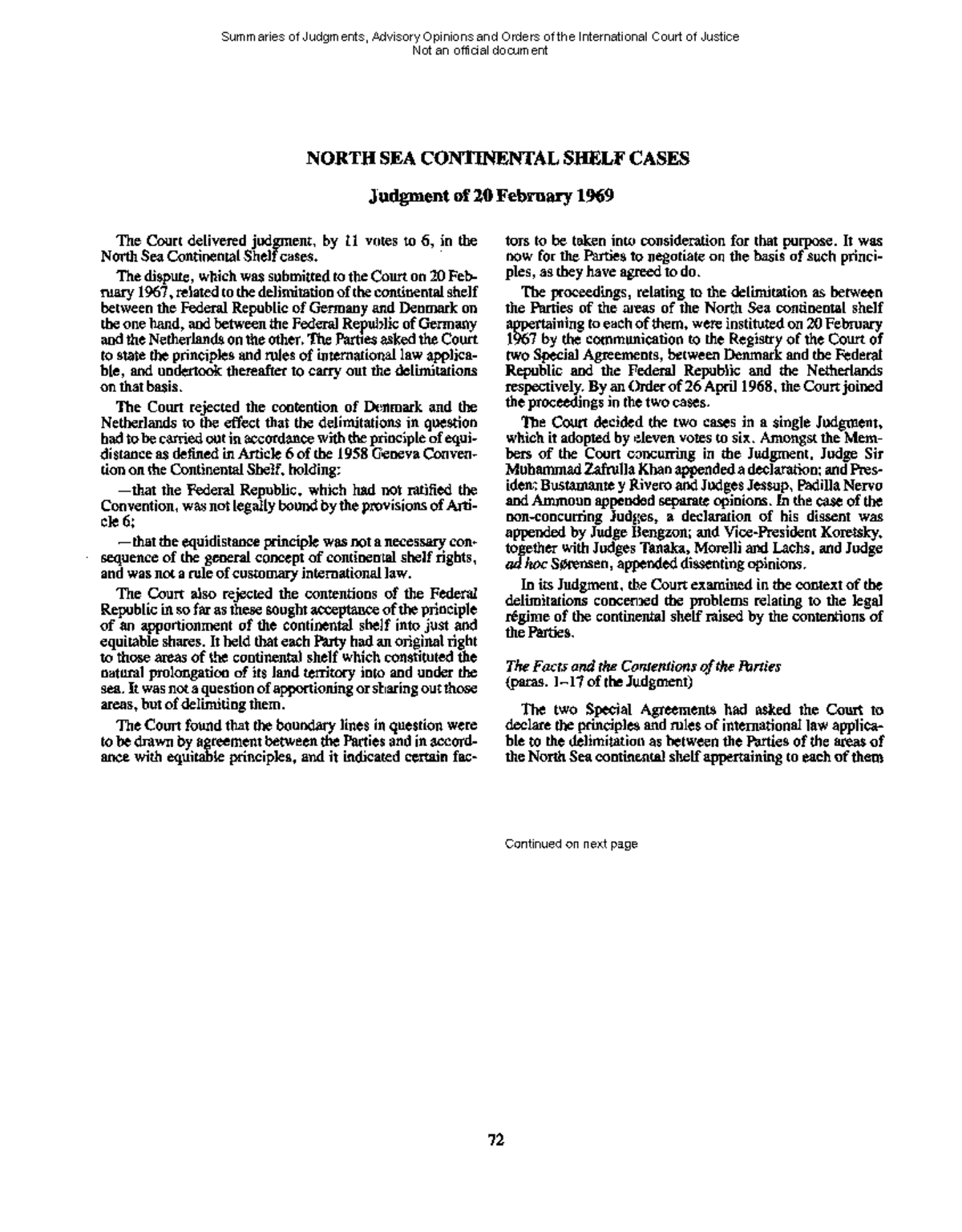 North SEA Continental Shelf Cases NORTHSEA CONTINENTALSHELFCASES